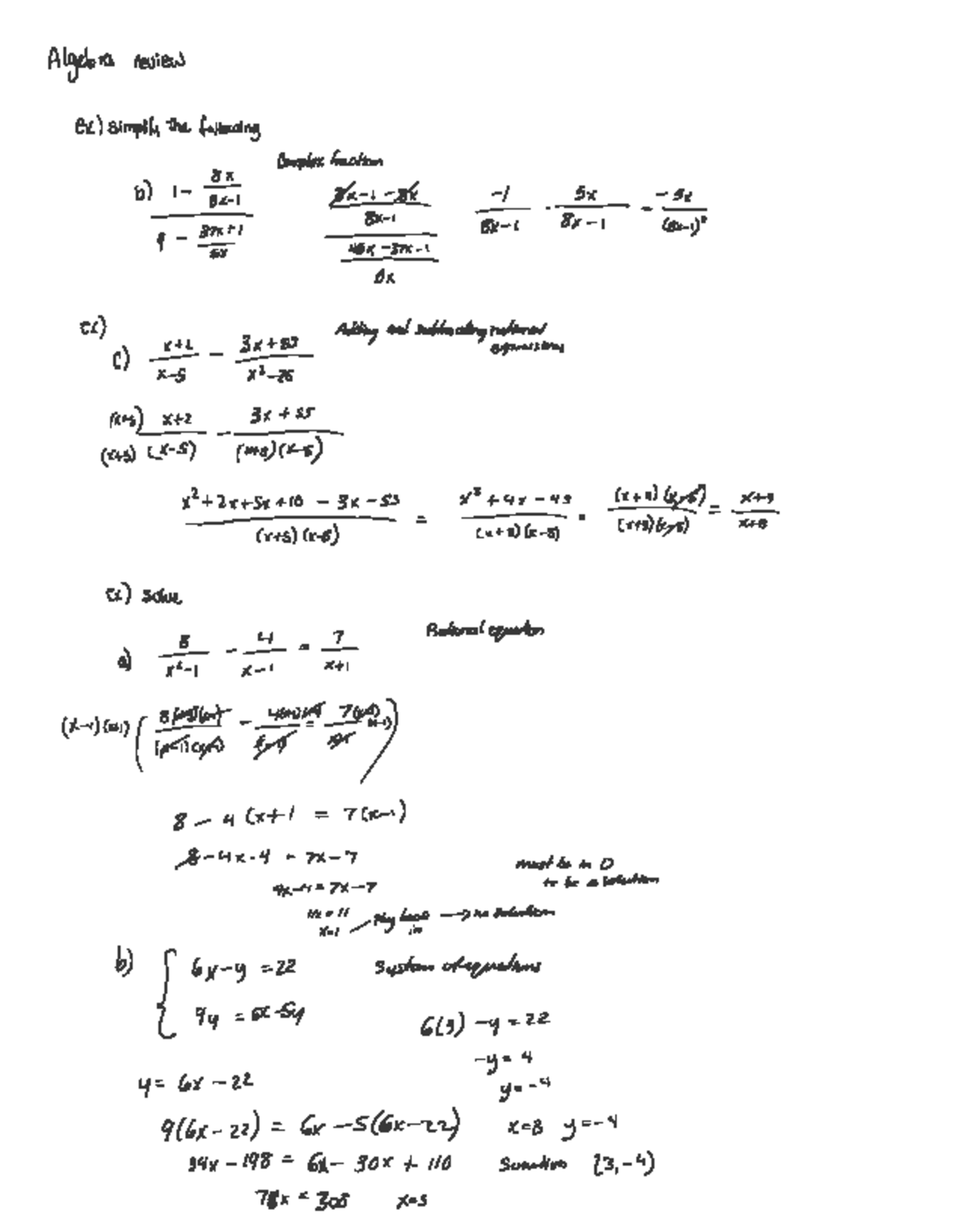 Algebra Review: Complex Fractions, Rational Expressions & Equations ...