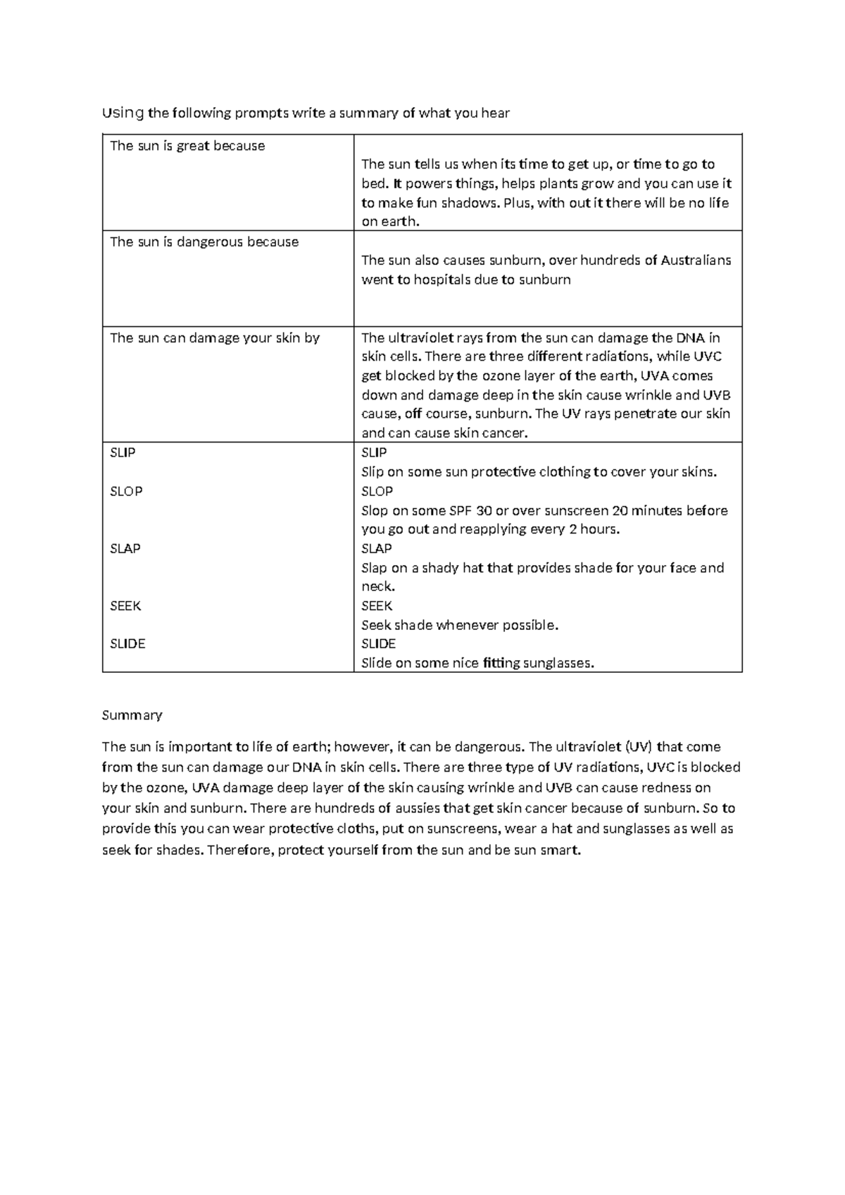Note Taking Guide - Sun Safety and UV Protection - Studocu