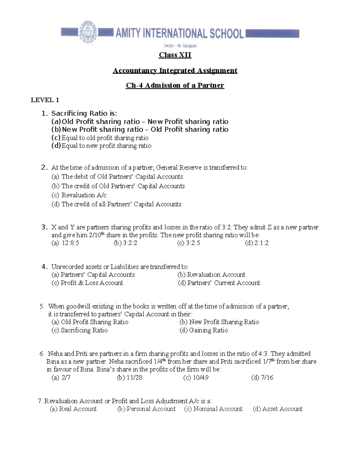 Admission of a Partner - Class XII Accountancy Integrated Assignment ...
