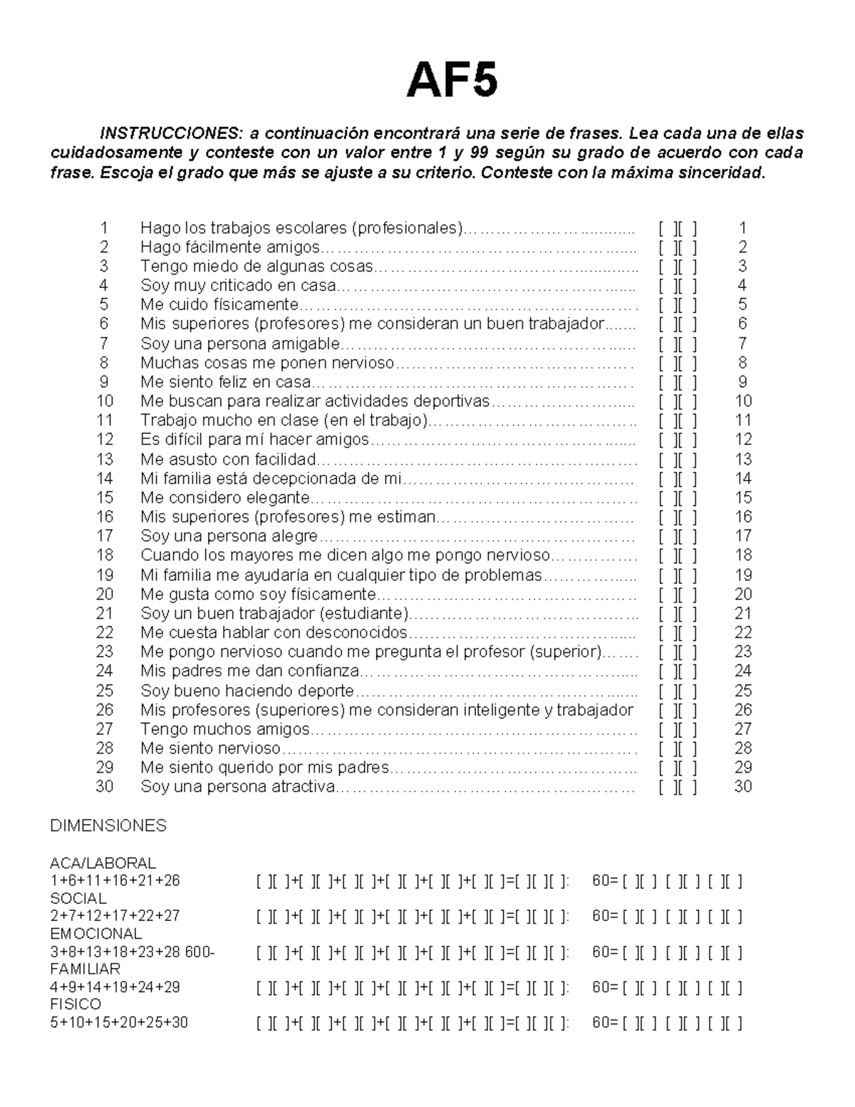 AF5 - Instrucciones para el Test de Dimensiones Sociales y Emocionales ...