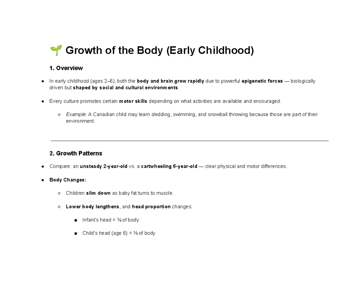 Early Childhood Development: Body Growth, Nutrition & Motor Skills ...