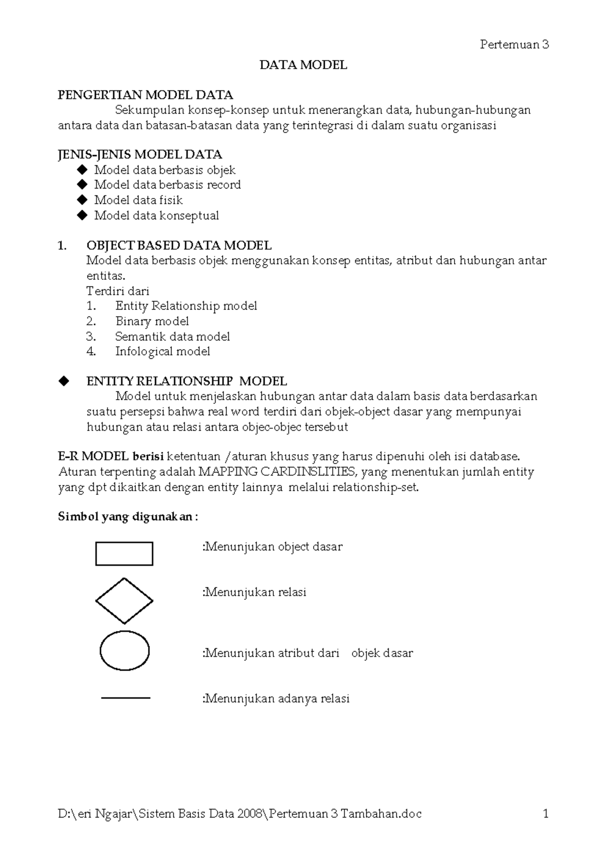 Pertemuan 3: Model Data dalam Sistem Basis Data dan Analisis - Studocu