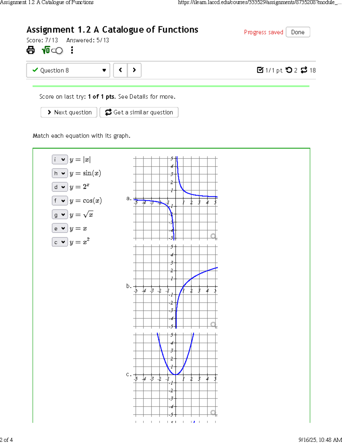 Assignment 1.2: Catalogue of Functions and Graph Matching - Studocu