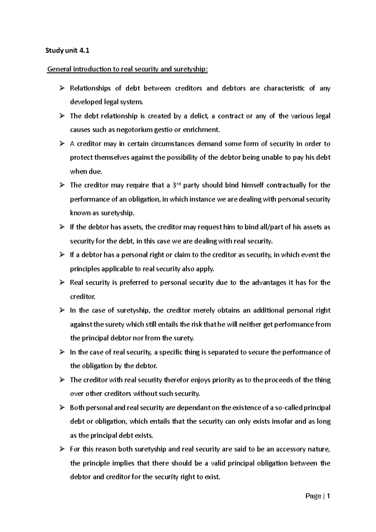 Study Unit 4.1: Overview of Real Security and Suretyship Concepts - Studocu