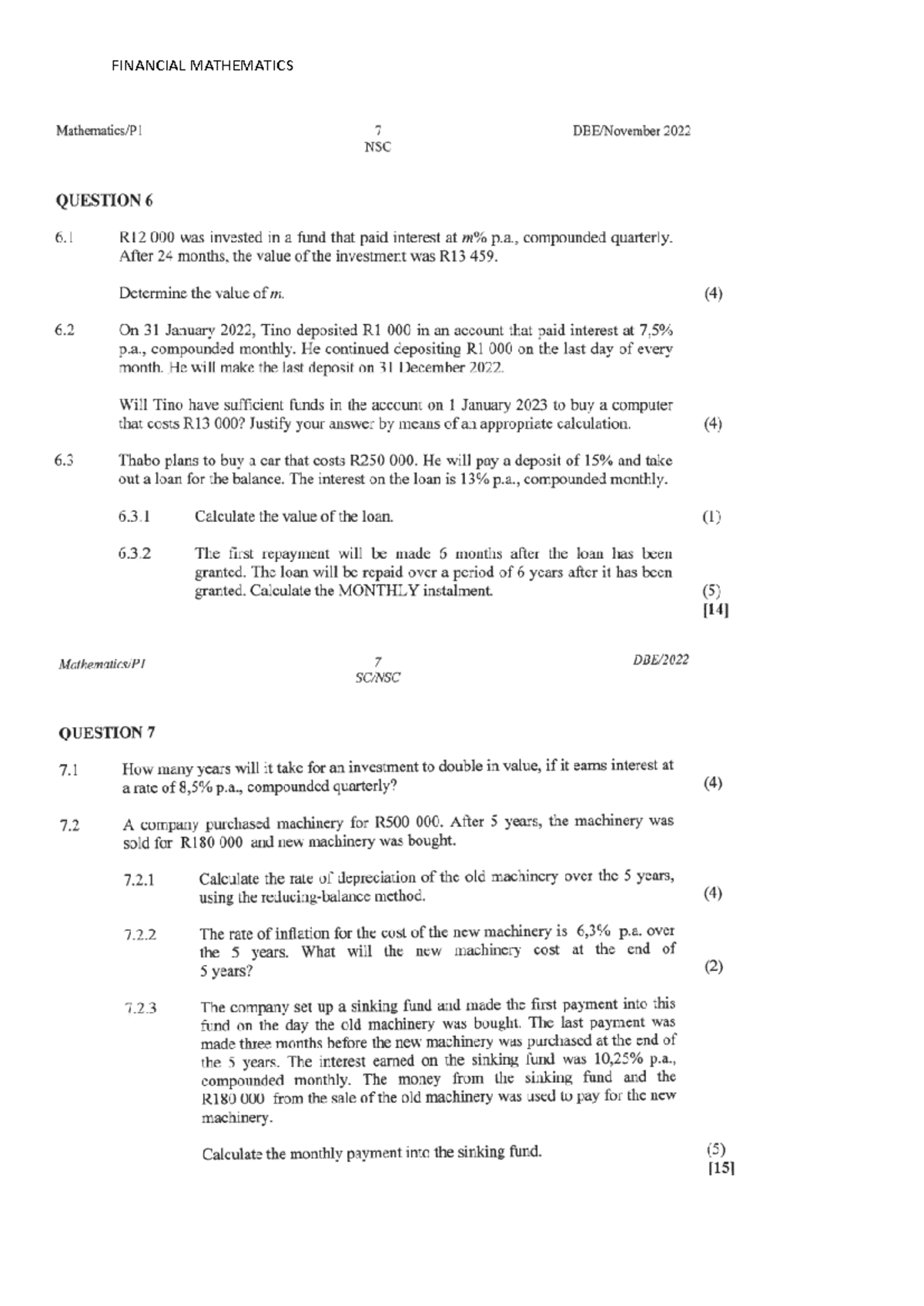 Financial Mathematics 7: Investment & Loan Problems for NSC 2022 - Studocu