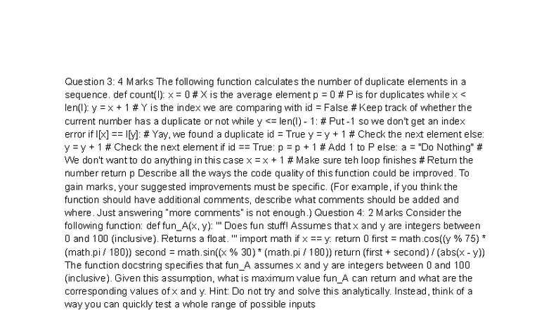 CS101: Code Quality Improvement Suggestions for Functions - Studocu