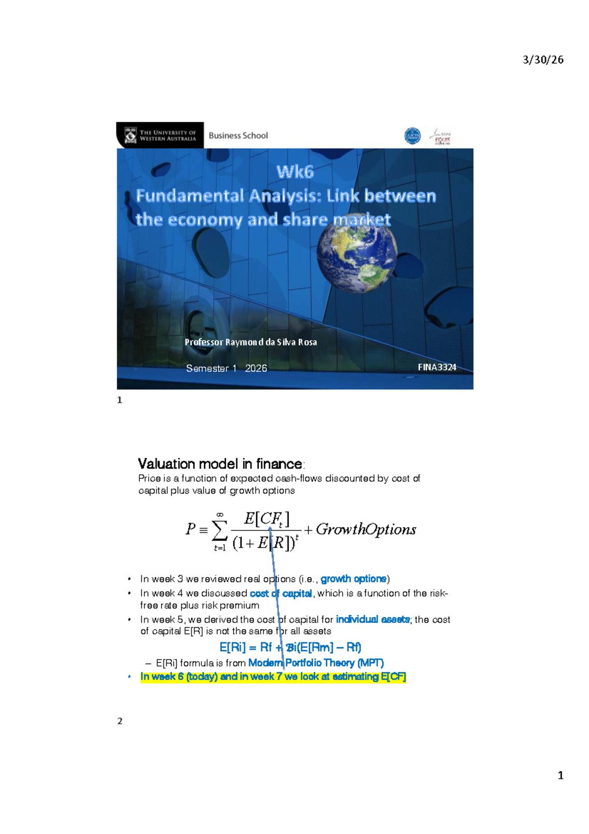 Wk6 Macro Analysis: Valuation Models & Economic Factors in FINA3324 ...