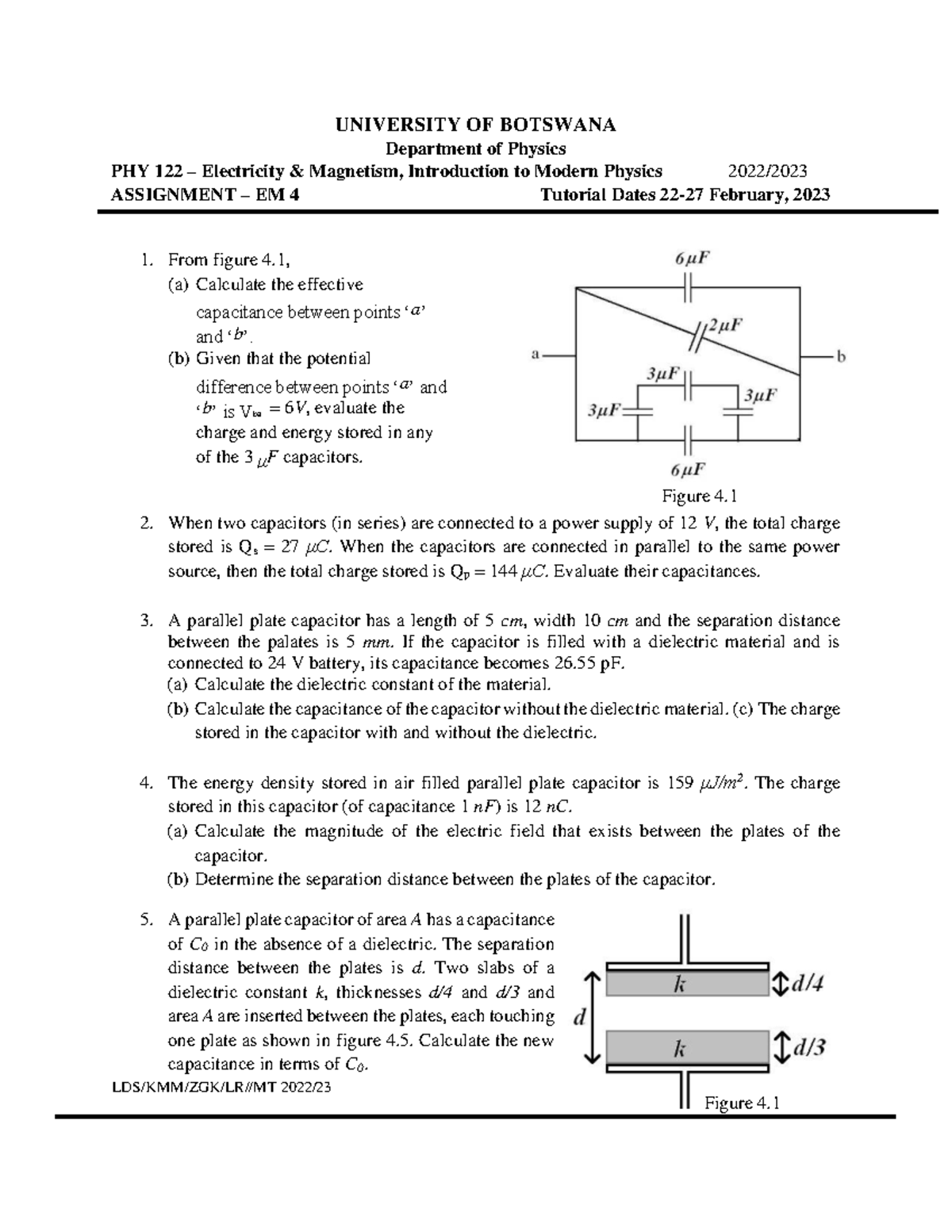 PHY 122 EM4 2023 - Electricity & Magnetism Assignment Notes - Studocu