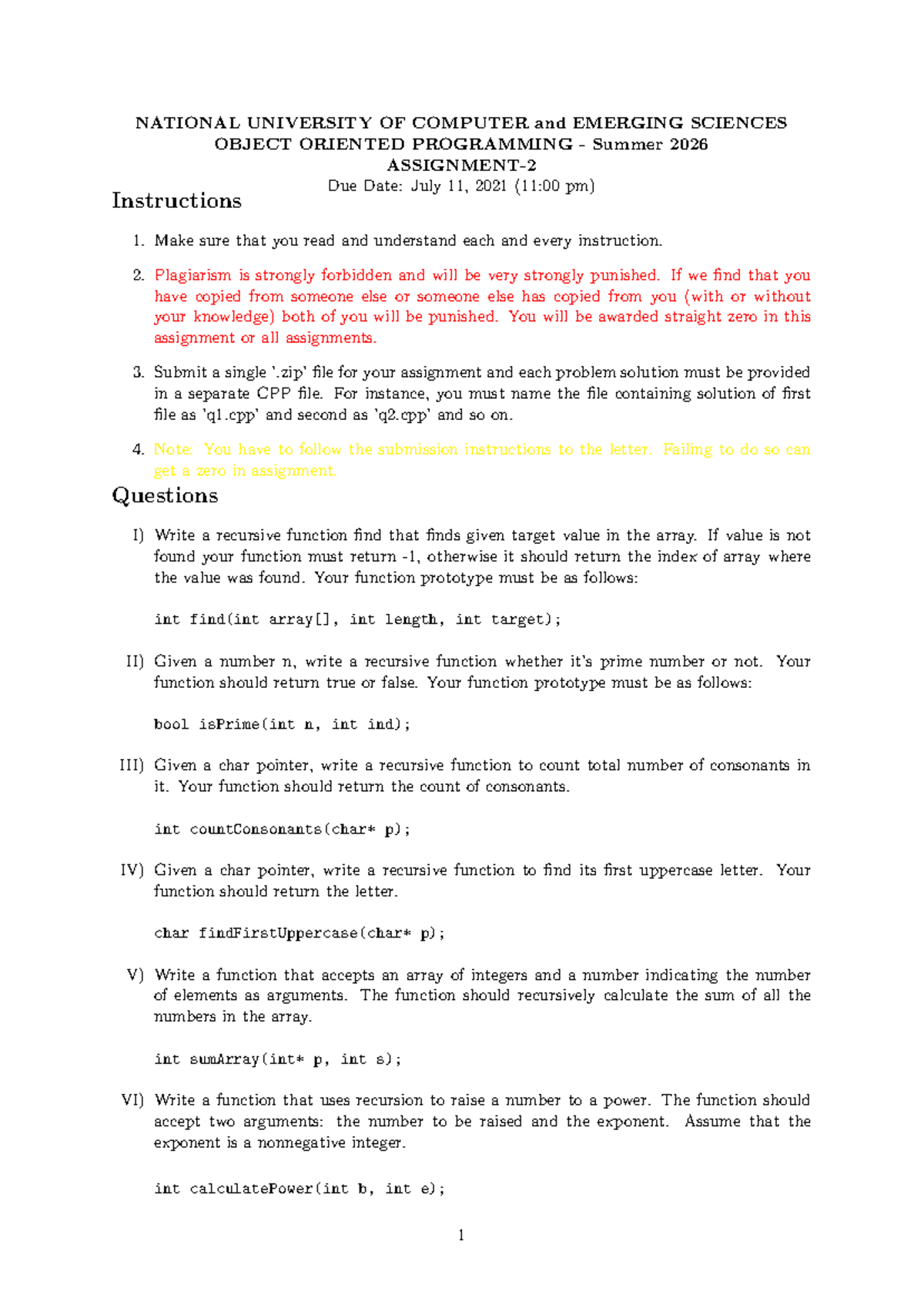 Object Oriented Programming (CS-101) Assignment 2 Summer 2026 - Studocu