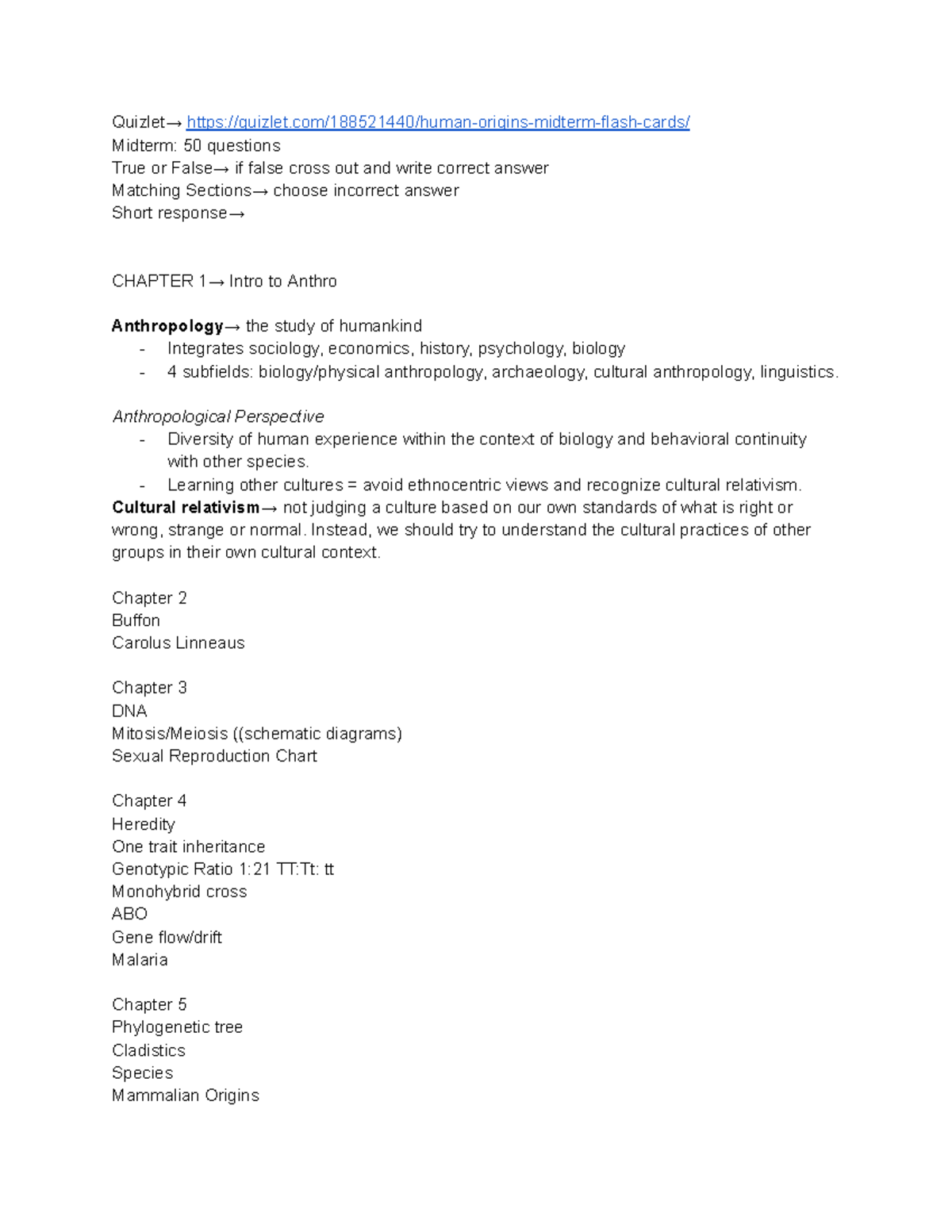 Anthro 101 Midterm Study Guide: Key Concepts and Chapters Overview ...