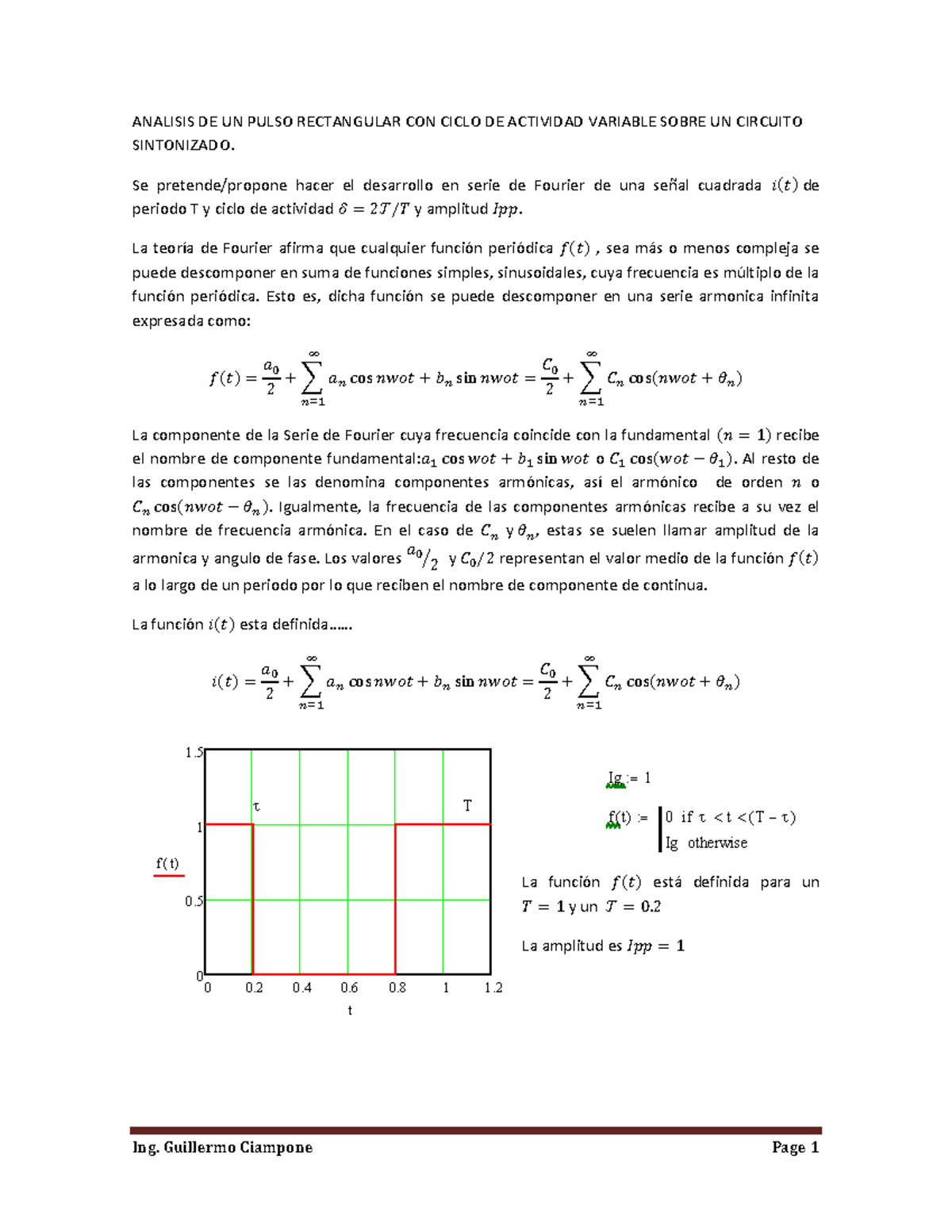 ANÁLISIS DE PULSO RECTANGULAR Y SERIE DE FOURIER - V1 - Studocu