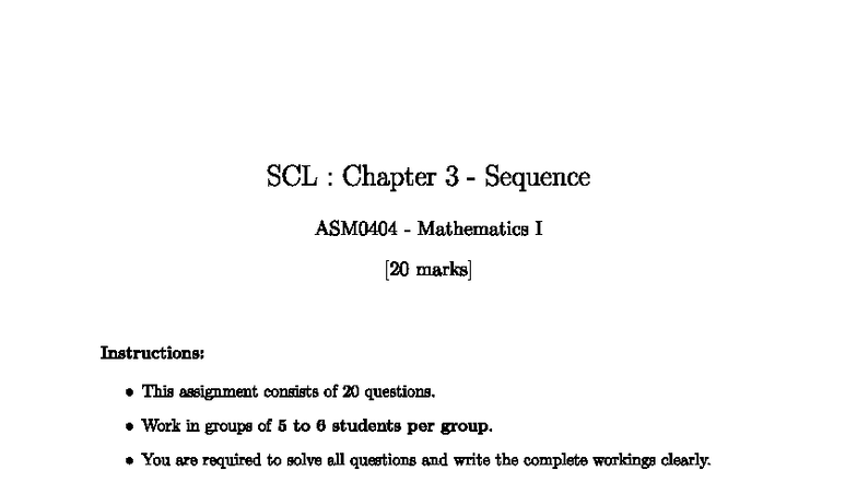 SCL ASM0404 Mathematics I: Chapter 3 Sequence Assignment - Studocu