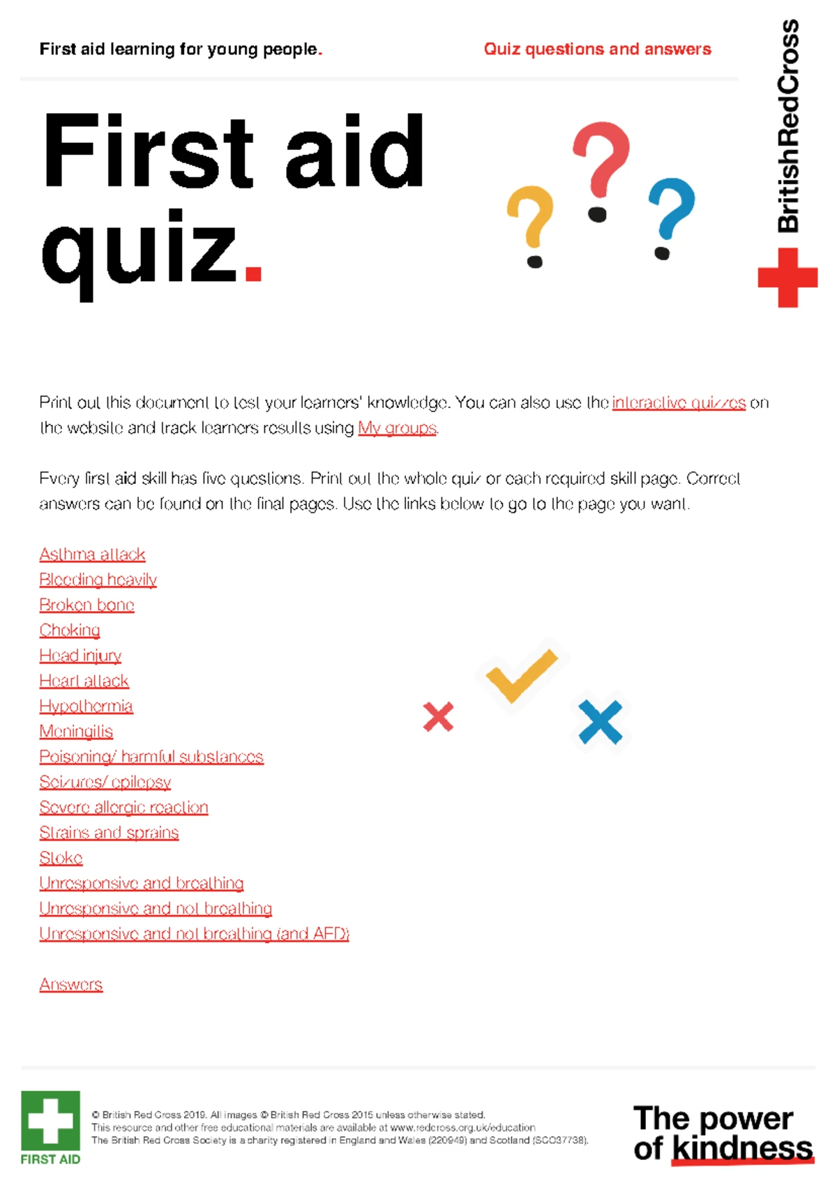 Secondary First Aid Skills: Quiz Questions & Answers - Studocu