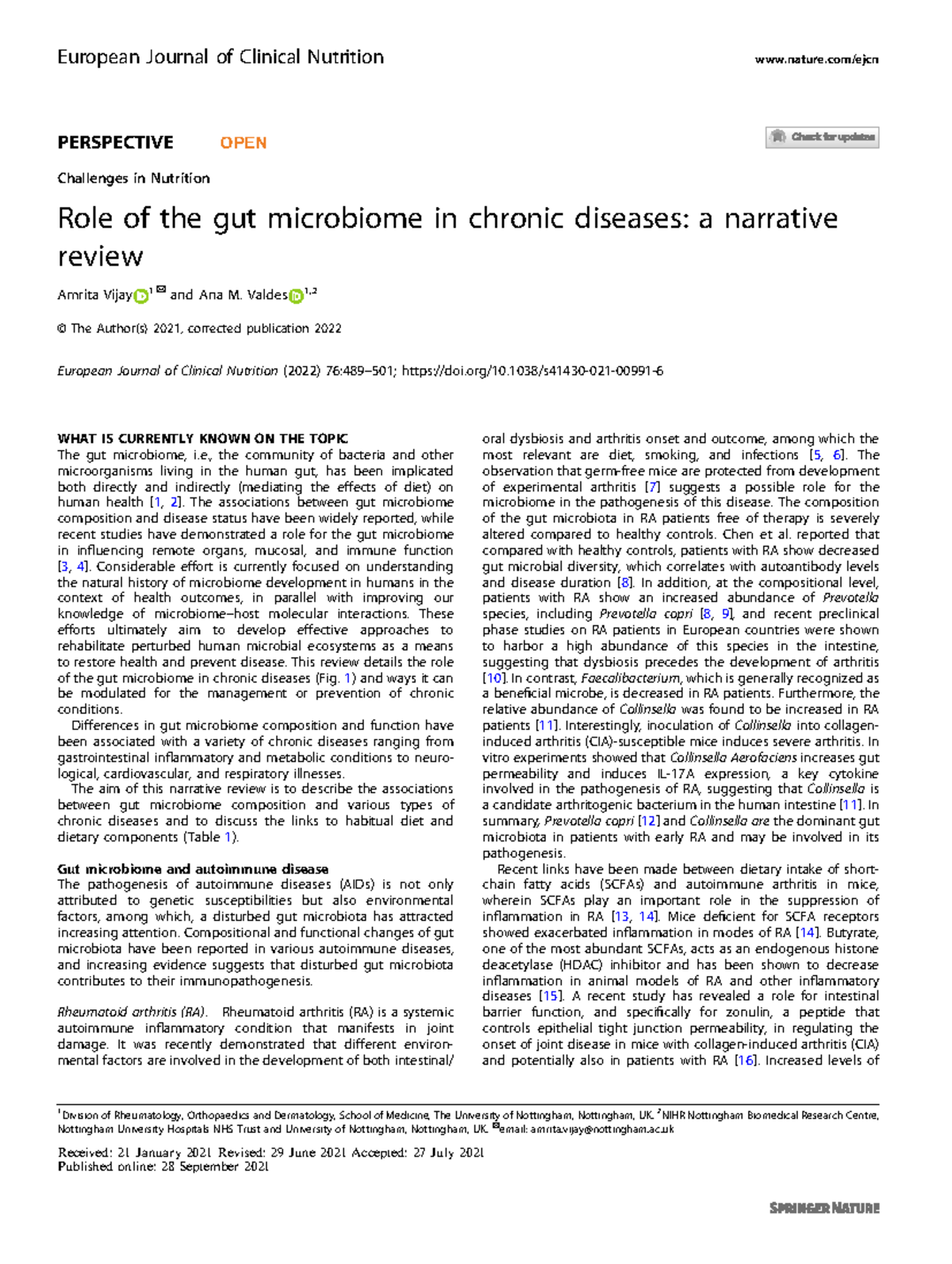 Role of Gut Microbiome in Chronic Diseases: A Narrative Review ...