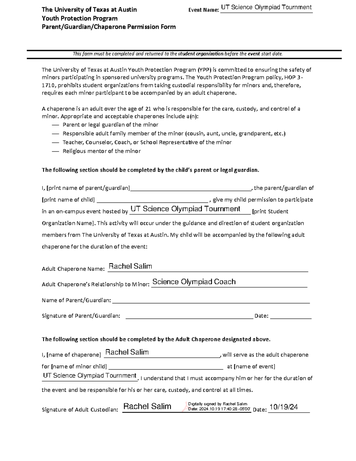 ATX Science Olympiad 2024 UT Austin Permission Form for Minors - Studocu