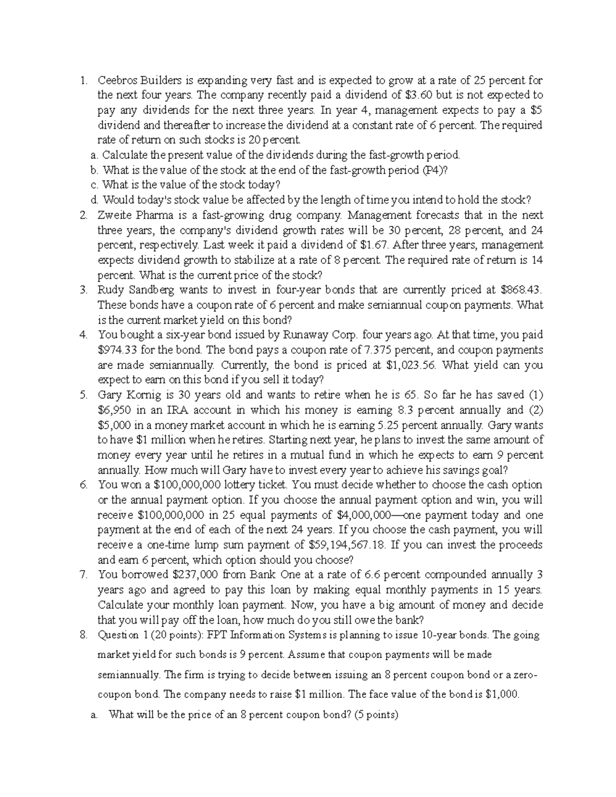 FIN 4315: Stock Valuation & Bond Analysis Case Study - Studocu