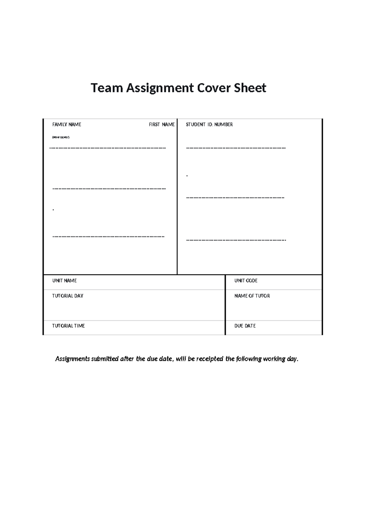 Team Assignment Cover Sheet for ACC2025: Rose Bay Aquatic Clothing Pty ...