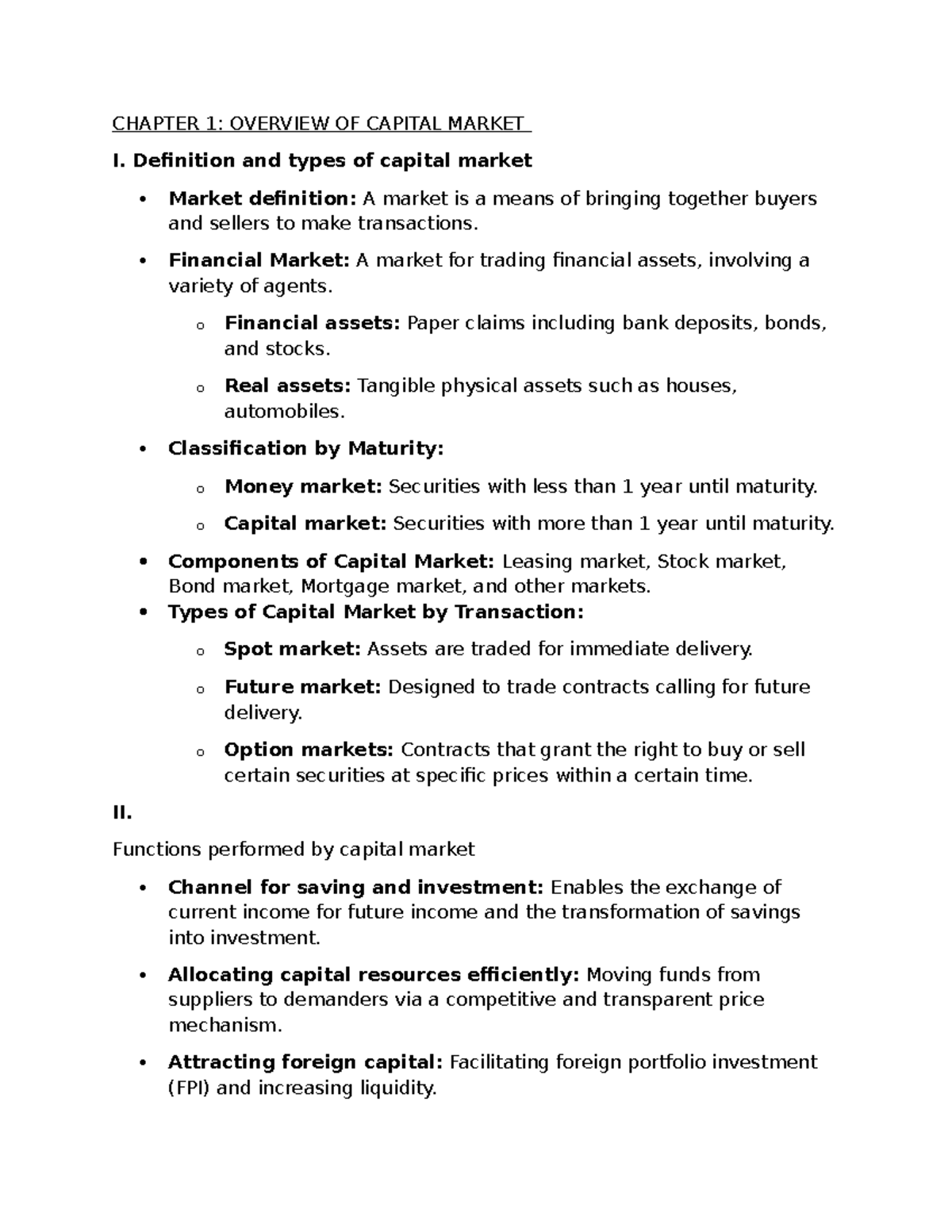 CHAPTER 1: OVERVIEW OF CAPITAL MARKET AND ITS FUNCTIONS - Studocu