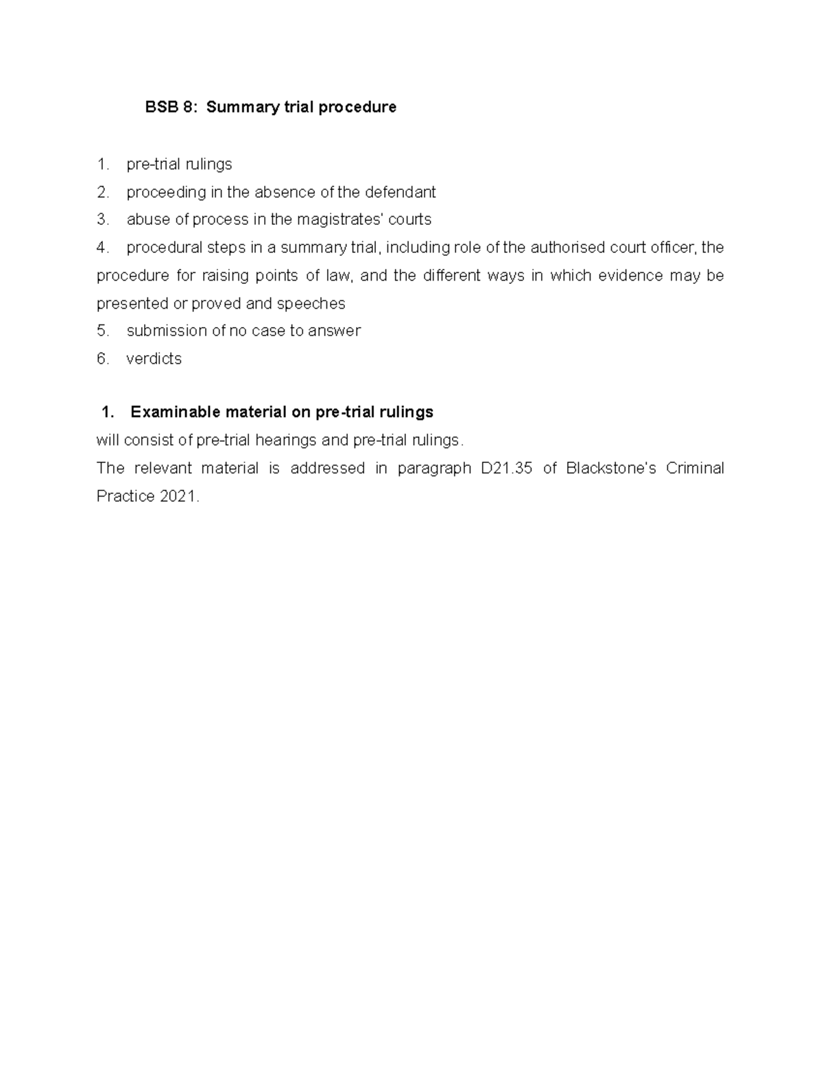 BSB 8: Summary Trial Procedure Notes and Exam Prep - Studocu
