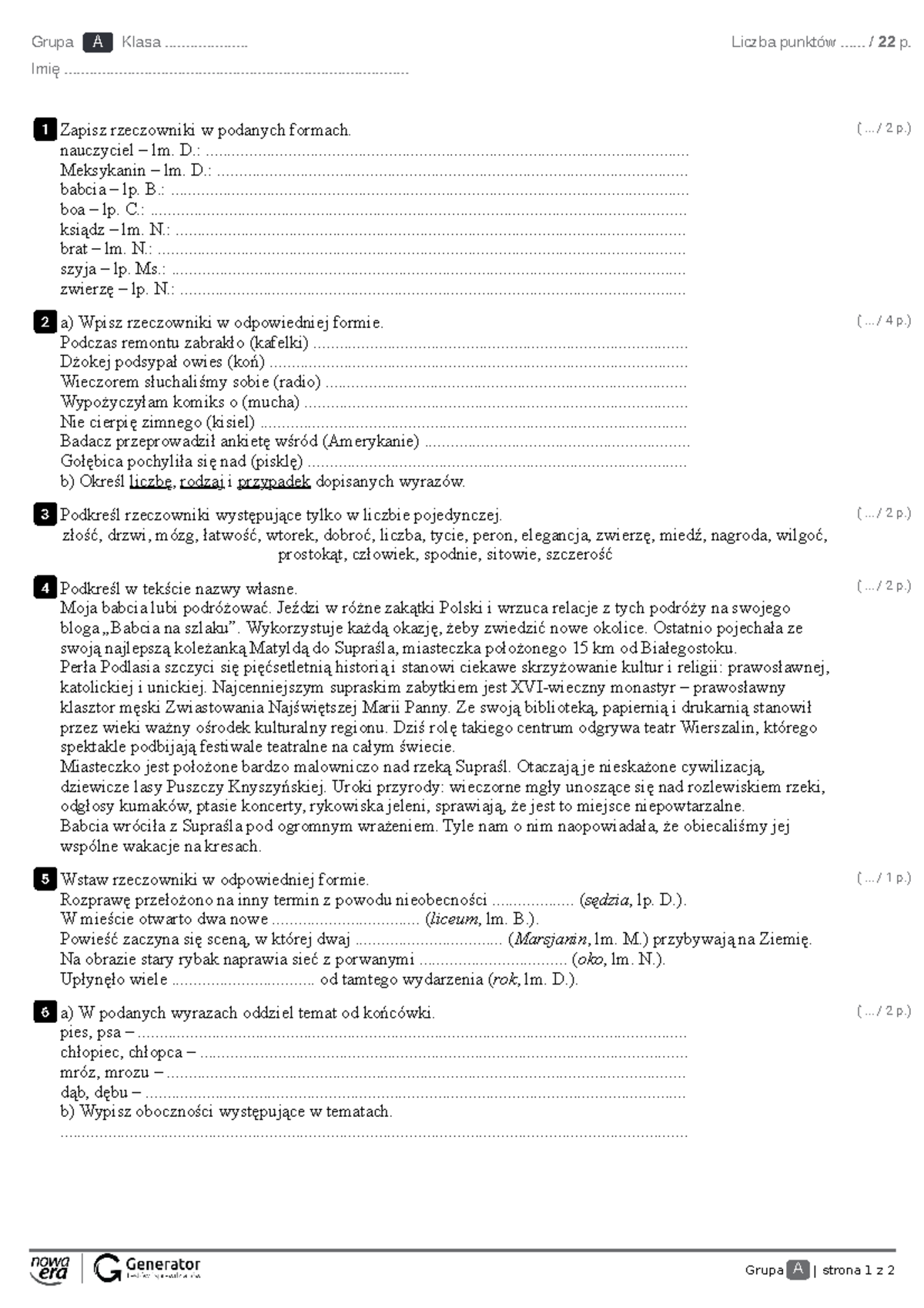 Sprawdzian Polski Klasa 5 Dział 2 Uwaga Uczucia www.studocu.com