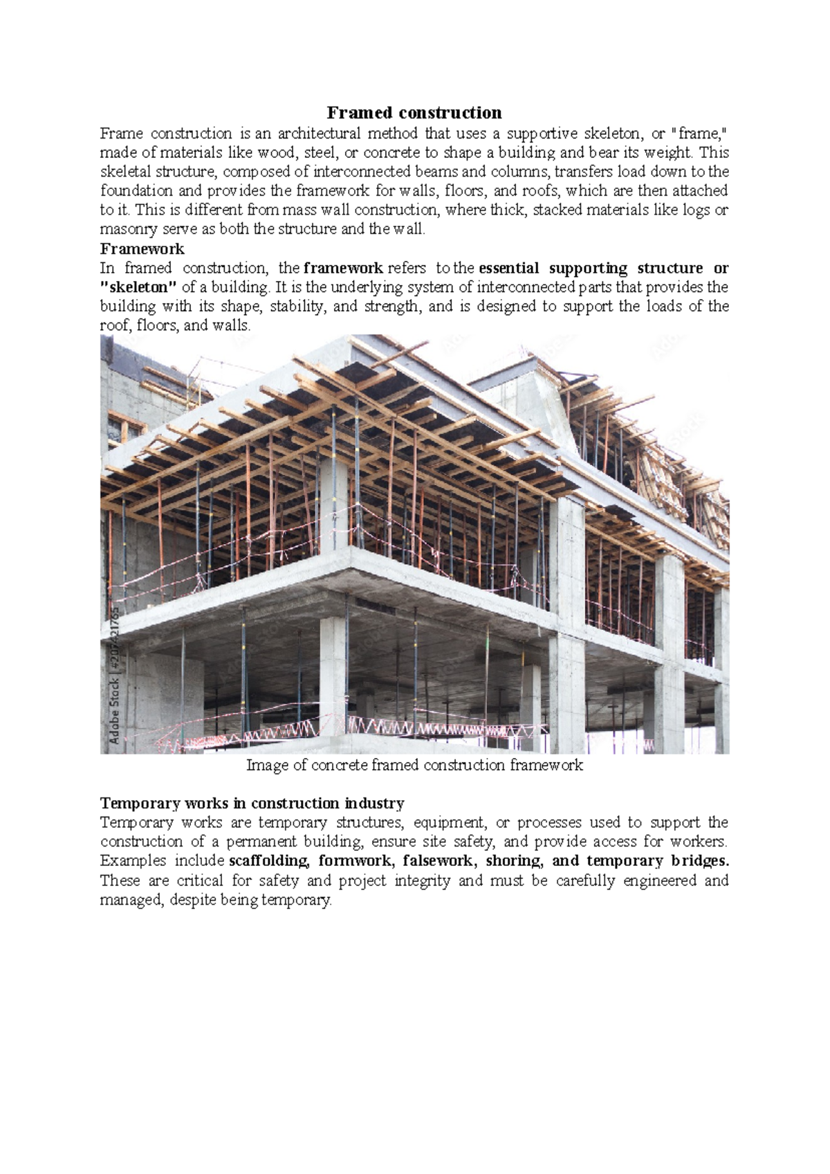 Framed Construction: Understanding Framework & Temporary Works - Studocu