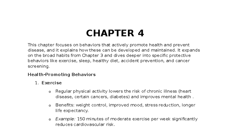 CHAPTER 4 Health-Promoting Behaviors and Disease Prevention - Studocu