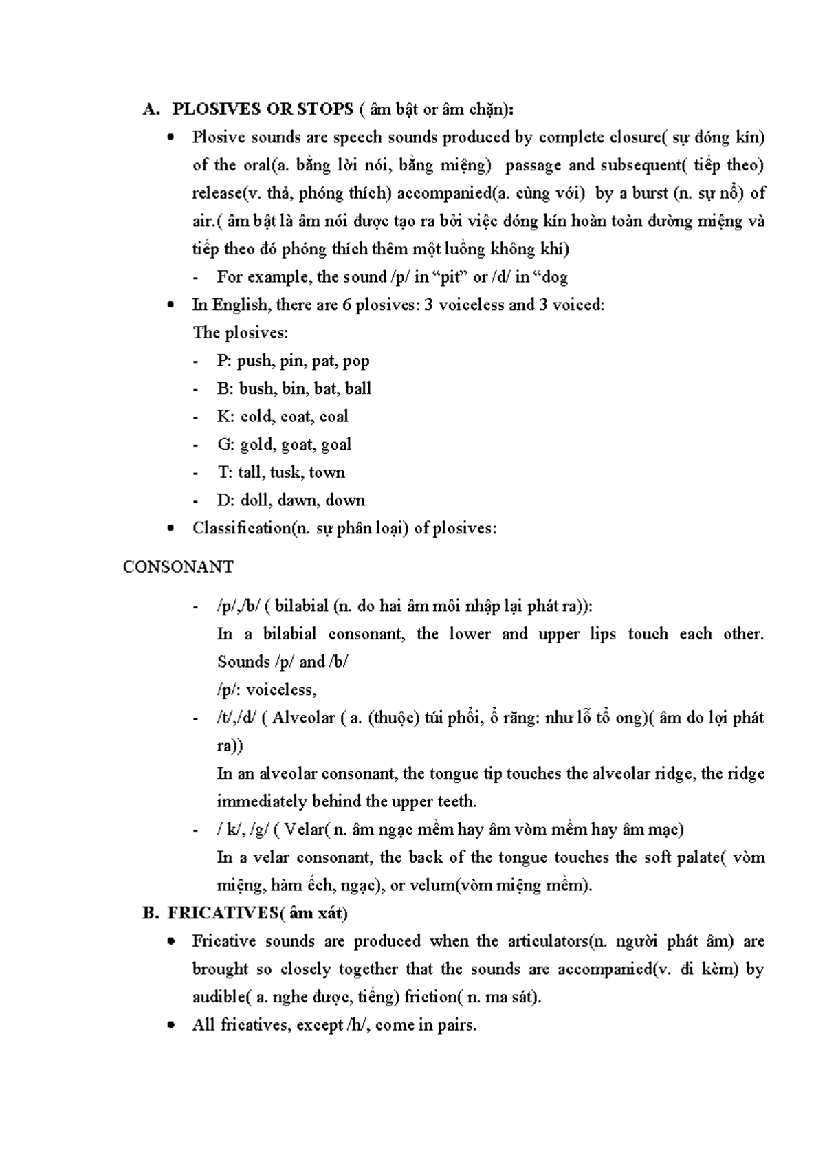 Phonetics Study: Plosives & Fricatives in English Sounds - Studocu