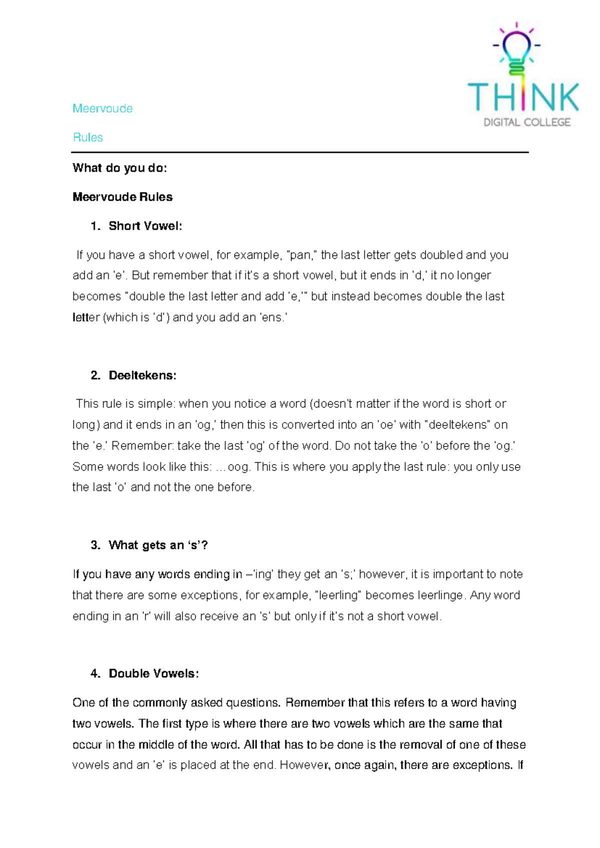 Meervoude Rules: Comprehensive Guide for Language Mastery - Studocu