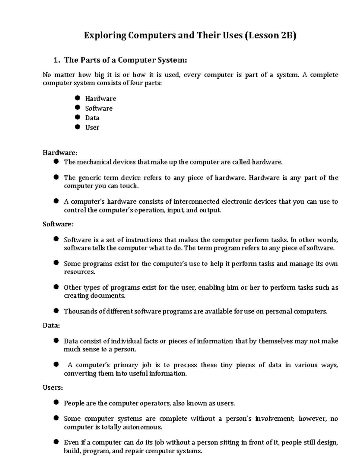 CH 2 - Exploring Computer System Parts and Operations (Lesson 2B) - Studocu