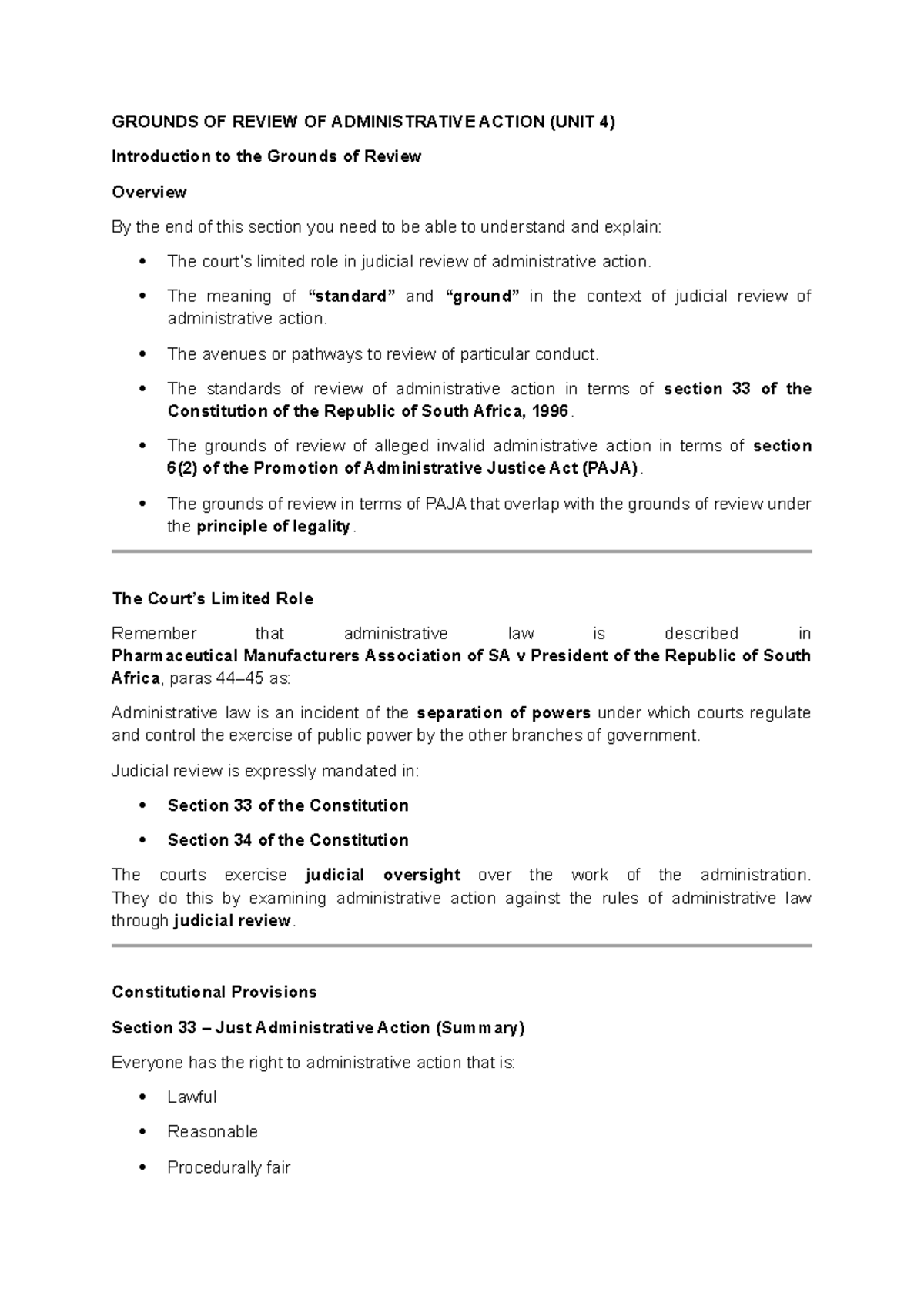 Unit 4: Grounds of Review of Administrative Action Explained - Studocu