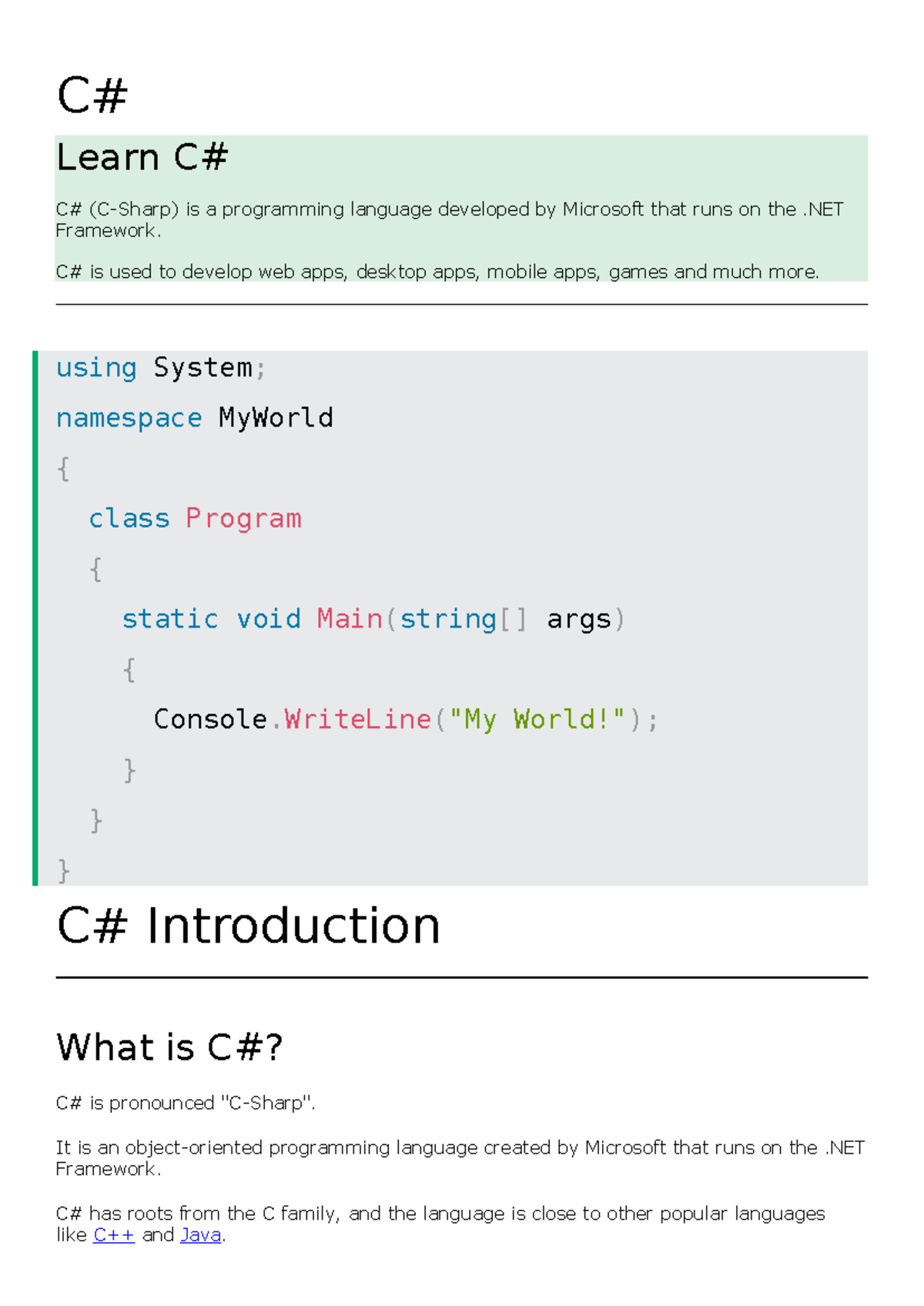 Class-1 - C# NOTES - C# Learn C# C# (C-Sharp) is a programming language ...