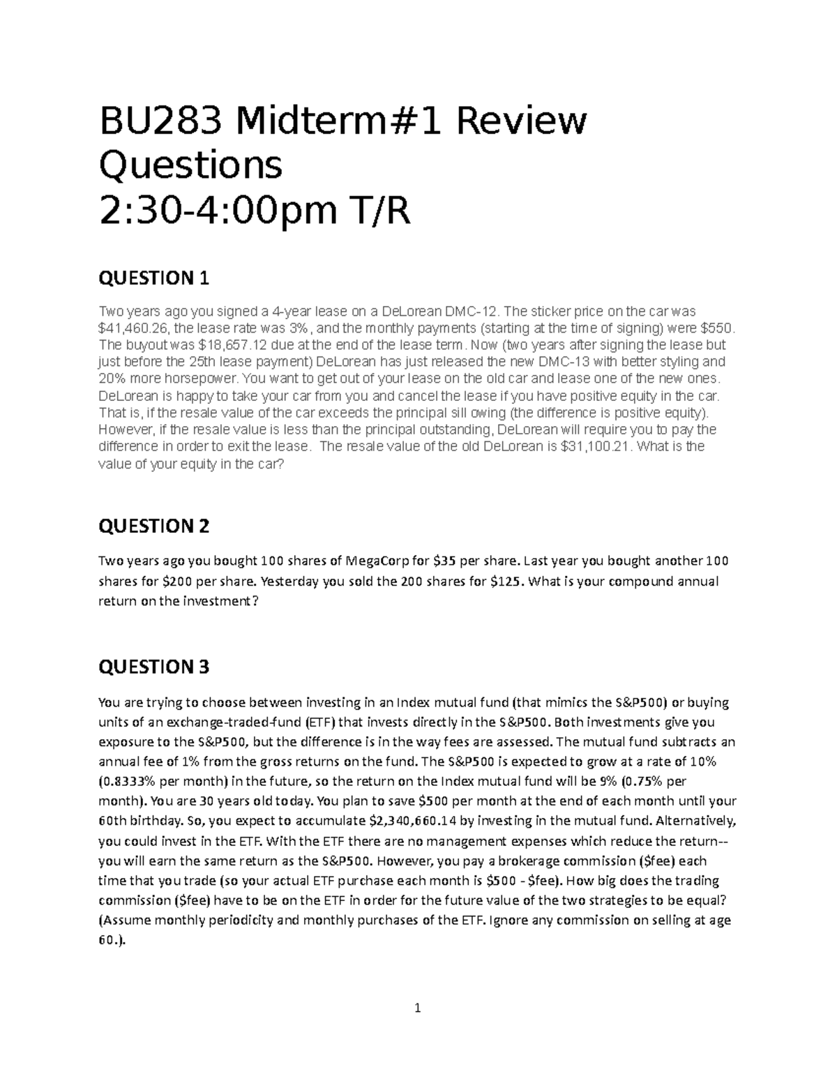 BU283 F2021 Midterm 1 Review Questions and Solutions - Studocu