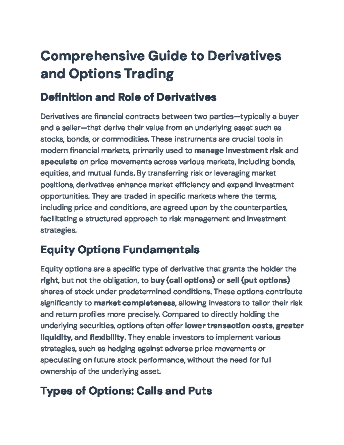 Comprehensive Guide to Derivatives & Options Trading (FIN 301) Studocu