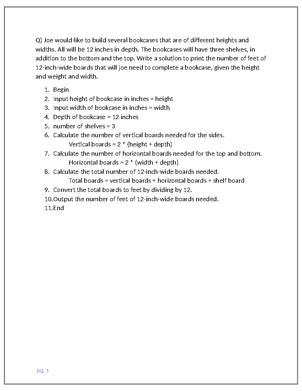 Lab 1 Assignment: Building Bookcases with Pseudocode Solutions - Studocu