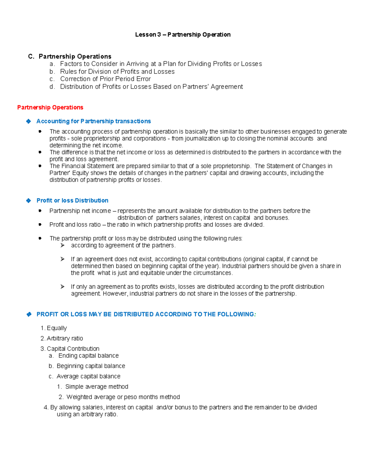 Partnership Operation - Partnership Operations a. Factors to Consider ...