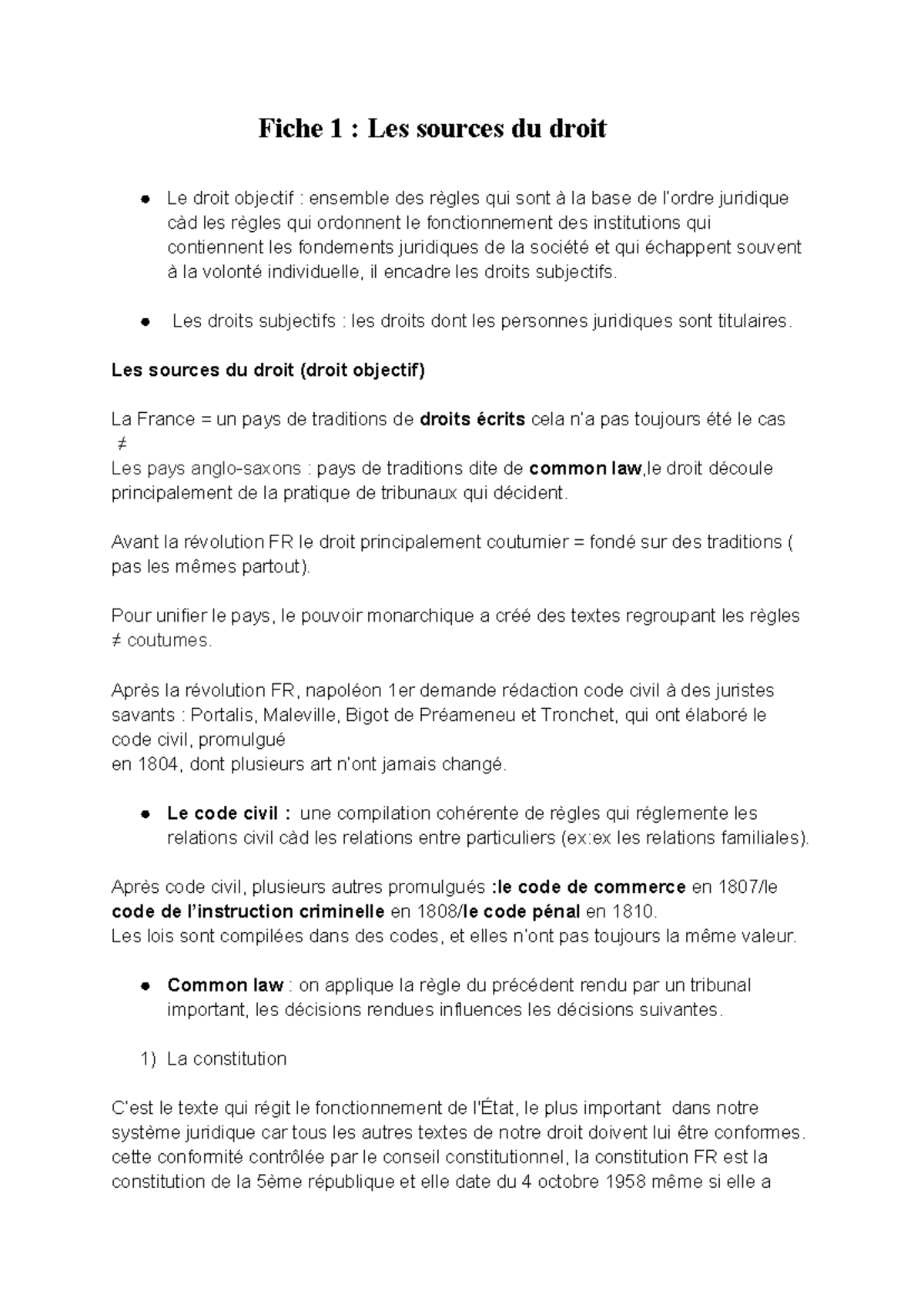 Fiche 1 : Les Sources du Droit et le Droit Objectif - Studocu