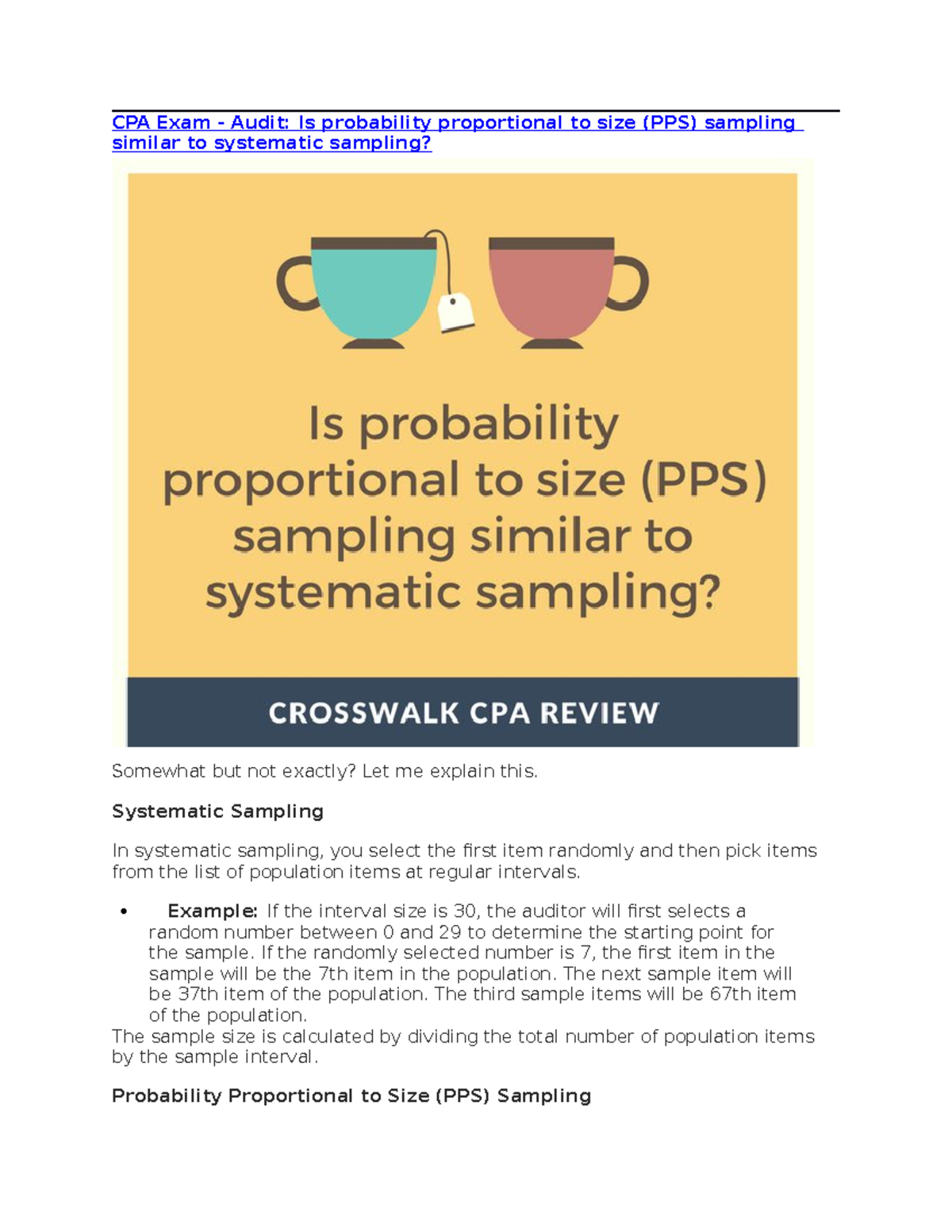 PPS Sampling vs. Systematic Sampling: CPA Exam Audit Insights - Studocu