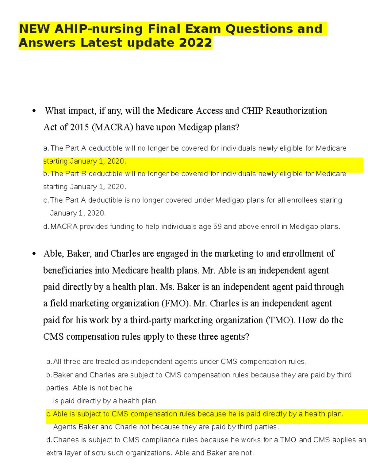 AHIP Test 2018 - Comprehensive Guide to Medicare Plans and Regulations ...