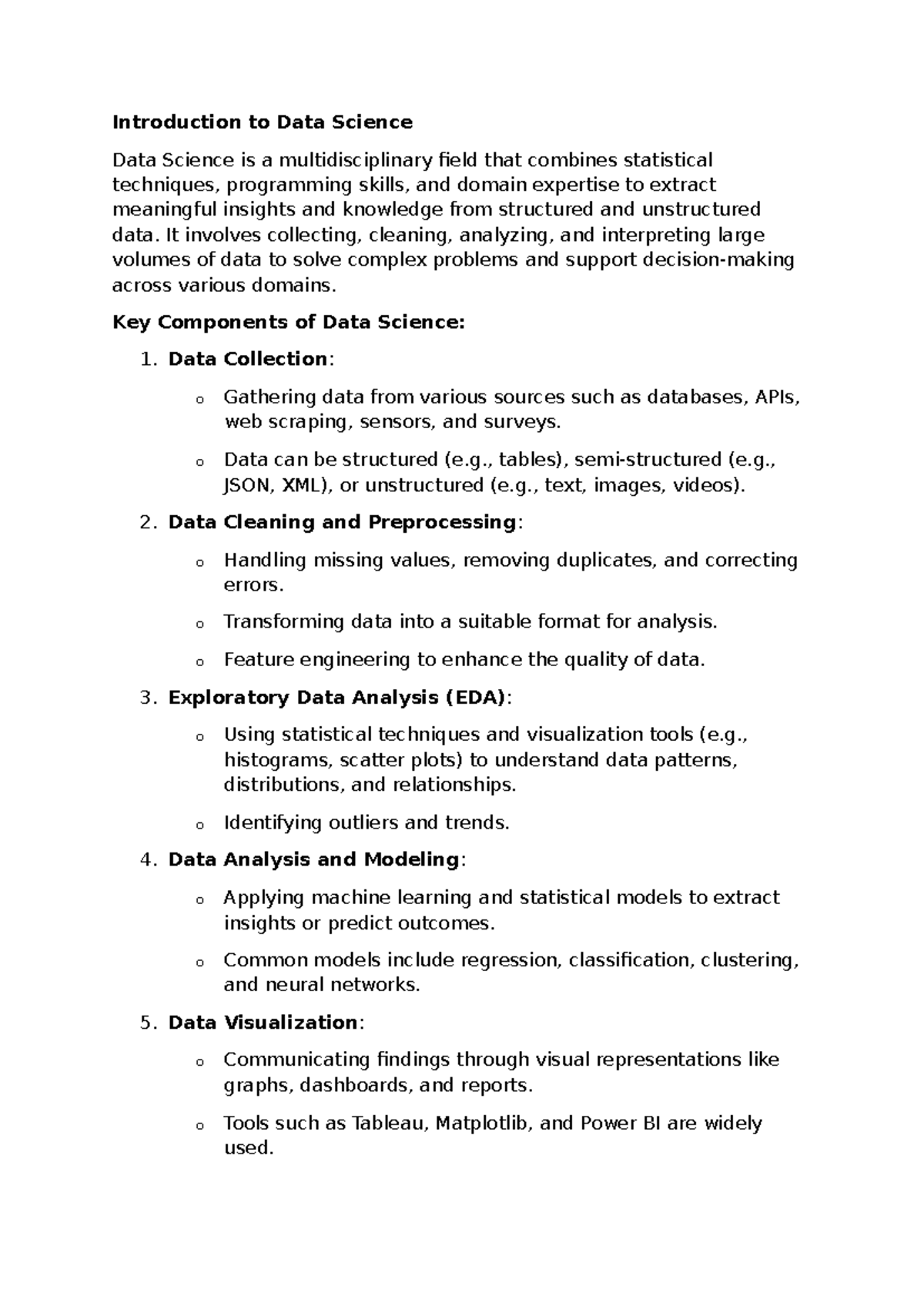 Introduction to Data Science - It involves collecting, cleaning ...