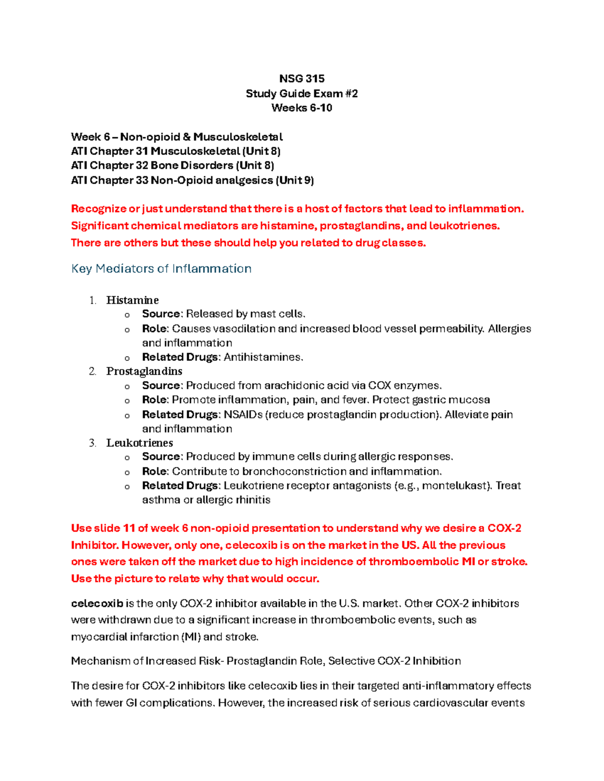 **NSG 315 Study Guide for Exam #2: Weeks 6-10 Overview** - NSG 315 ...