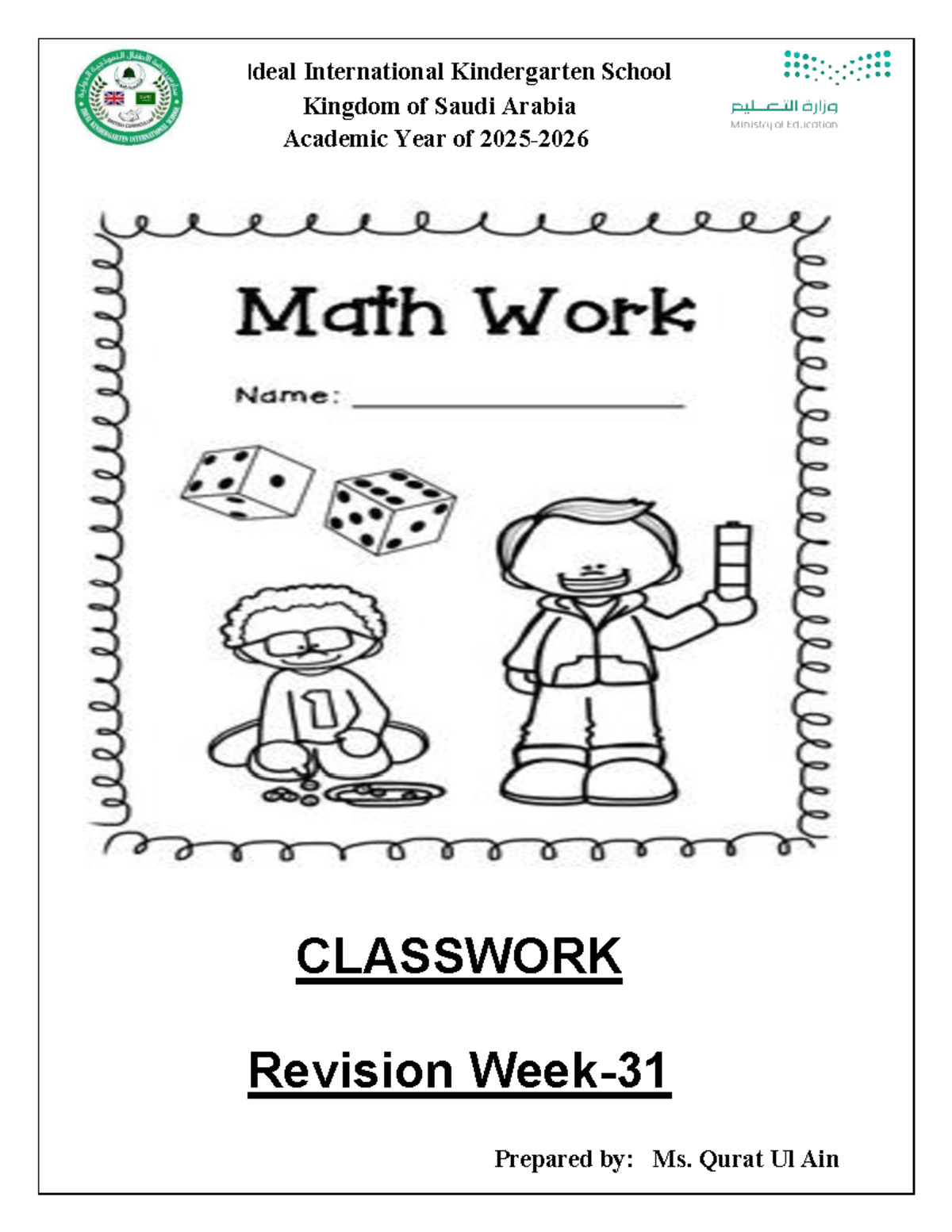 Math W-31 C.W. Revision for Kindergarten: Counting & Number Names - Studocu