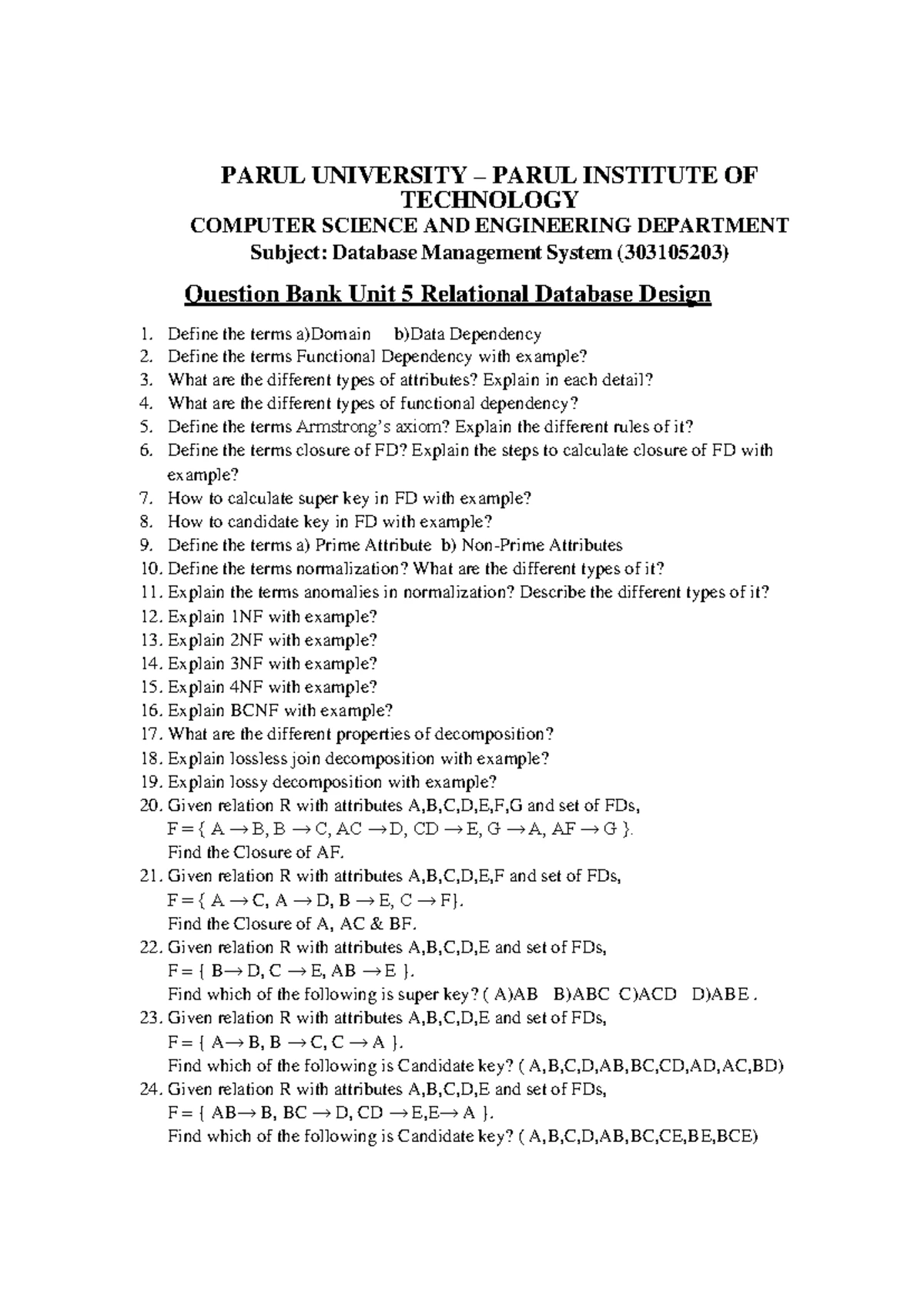 DBMS Question Bank (303105203): Units 1 & 2 Overview - Studocu