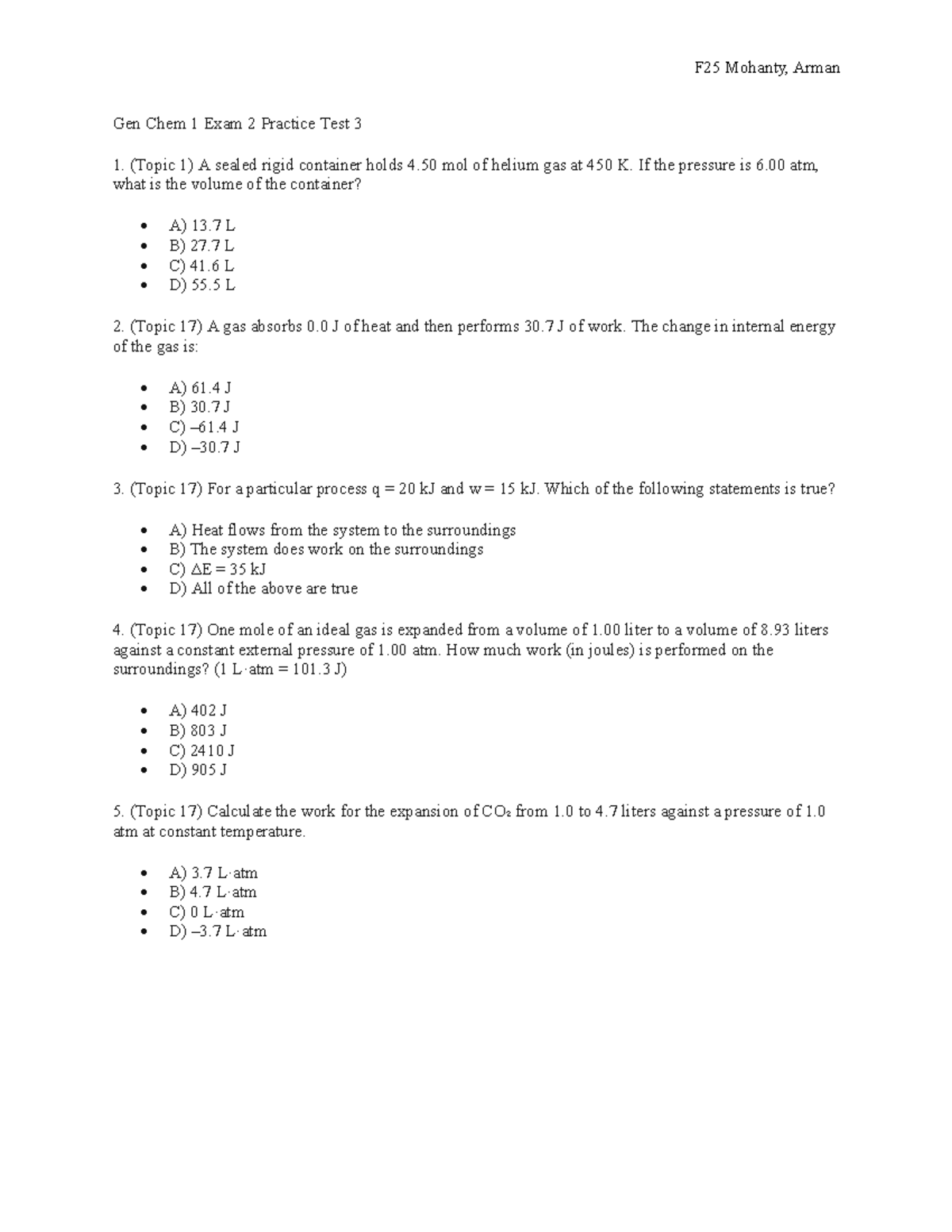 F25 Gen Chem 1 Exam 2 Practice Test 3 - Key Concepts and Questions ...