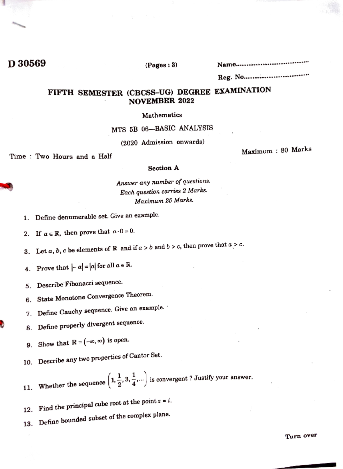 FIFTH SEMESTER DEGREE EXAMINATION NOV 2022 MTS 5B Math Full Question ...