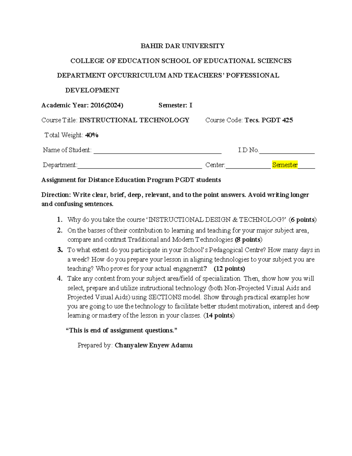 PGDT 425 Assignment: Exploring Instructional Technology Concepts - Studocu