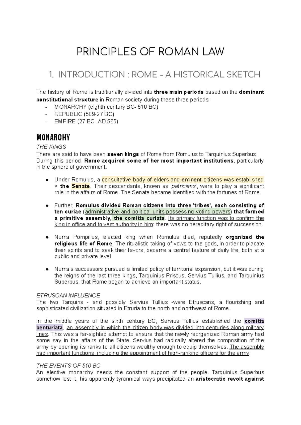 Principles of Roman Law (LAW 101): Historical Overview and Key Concepts ...