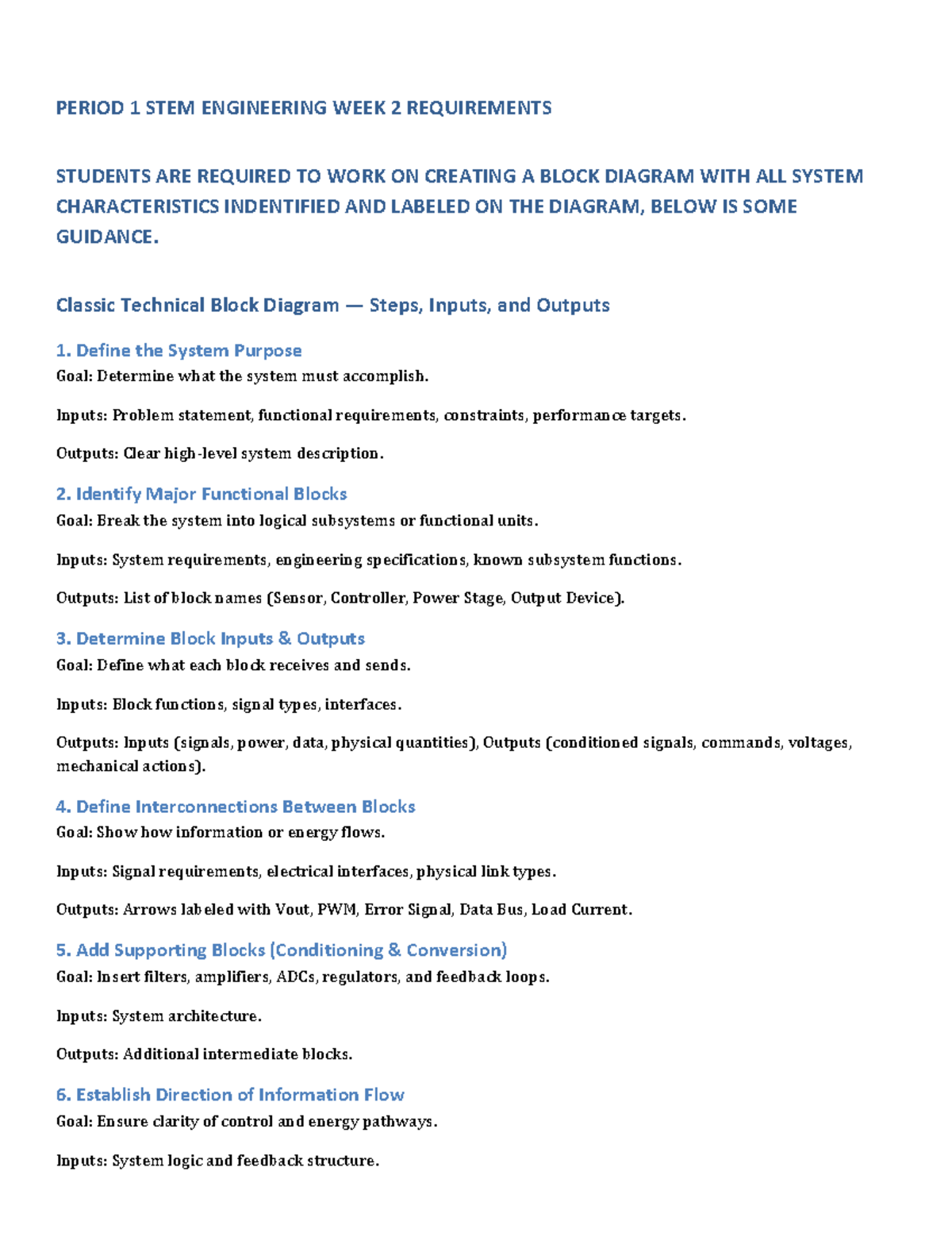 Technical Block Diagram Outline - STEM Engineering Week 2 - Studocu