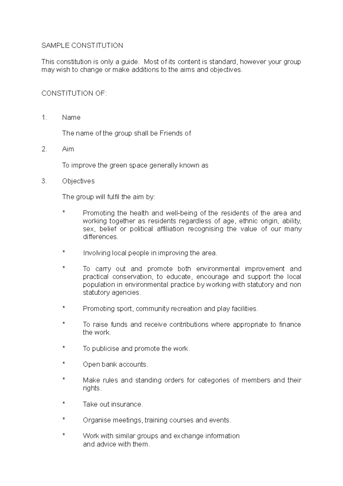 Sample Constitution Template for Chama Groups - Document Preview