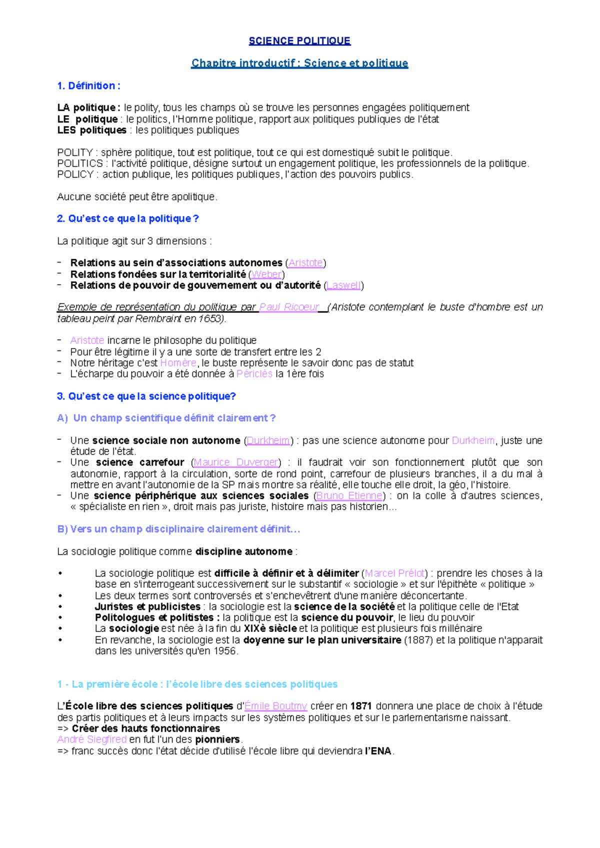 SCIENCE POLITIQUE Chapitre 1 : Introduction à la Science et Politique ...
