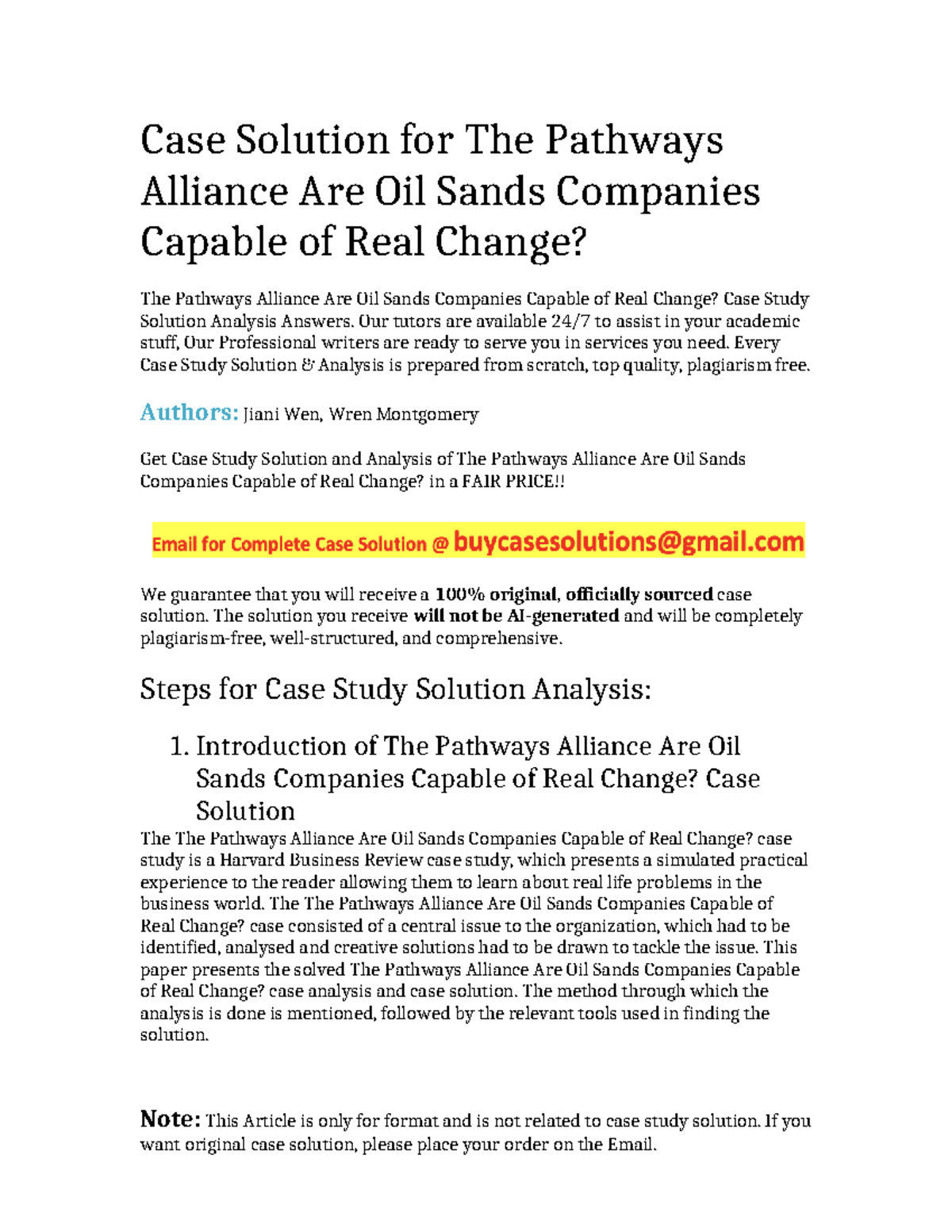 Case Study Solution: The Pathways Alliance & Oil Sands Change? - Studocu